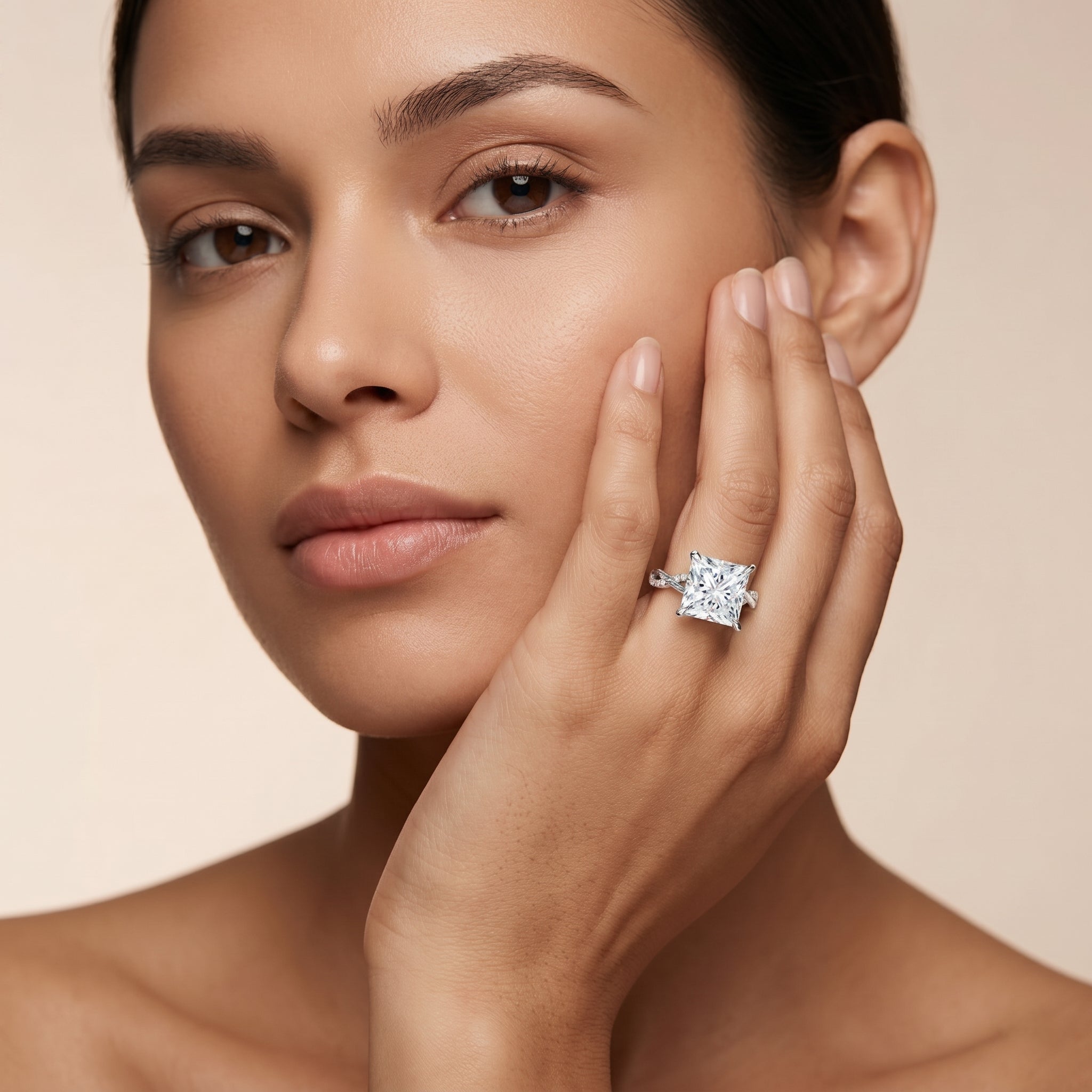 IGI Certified 5 Carat Princess Cut Lab Grown Diamond Huge Engagement Ring with Braided Band Lab - ( E-VS1 ) - Rosec Jewels