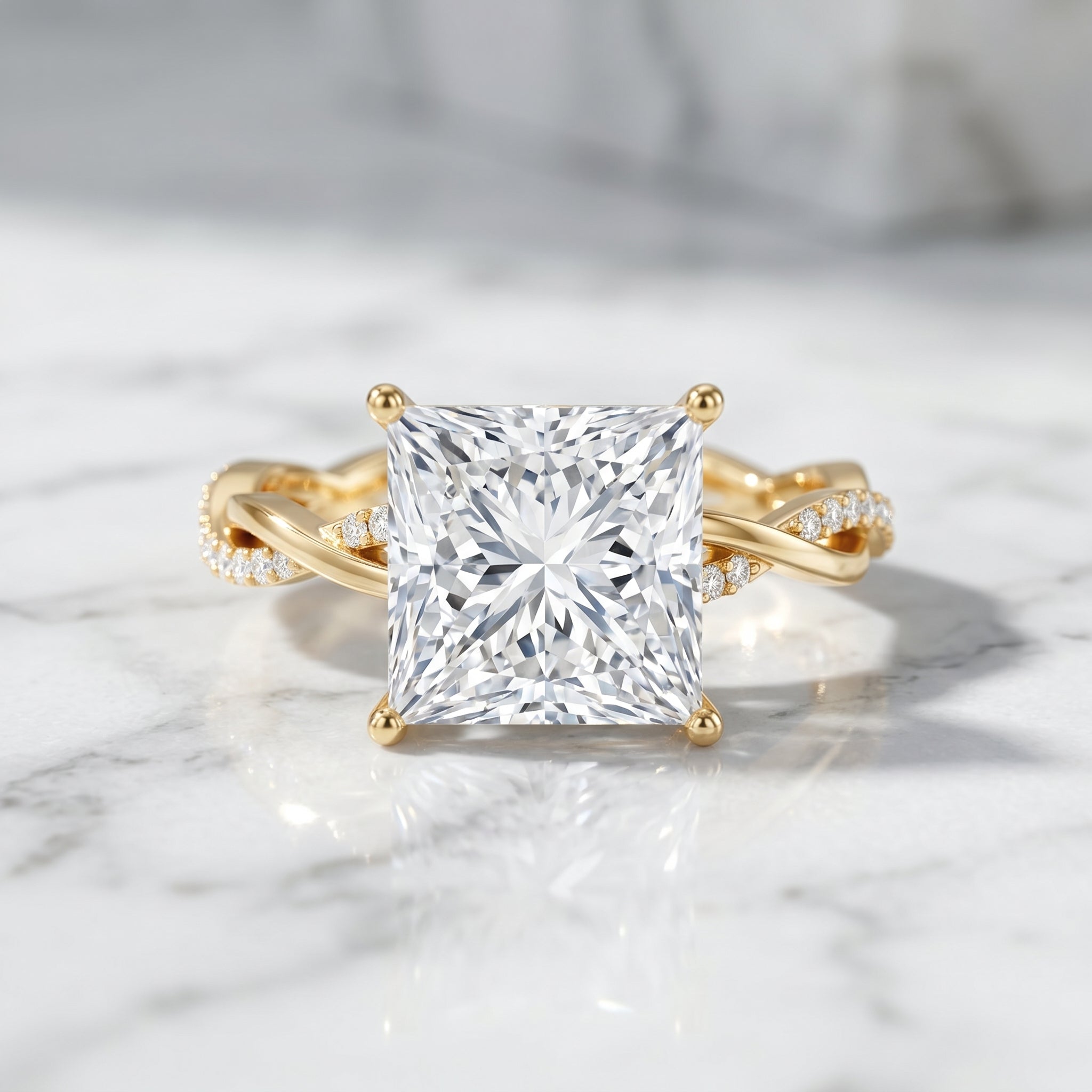 IGI Certified 5 Carat Princess Cut Lab Grown Diamond Huge Engagement Ring with Braided Band Lab - ( E-VS1 ) - Rosec Jewels