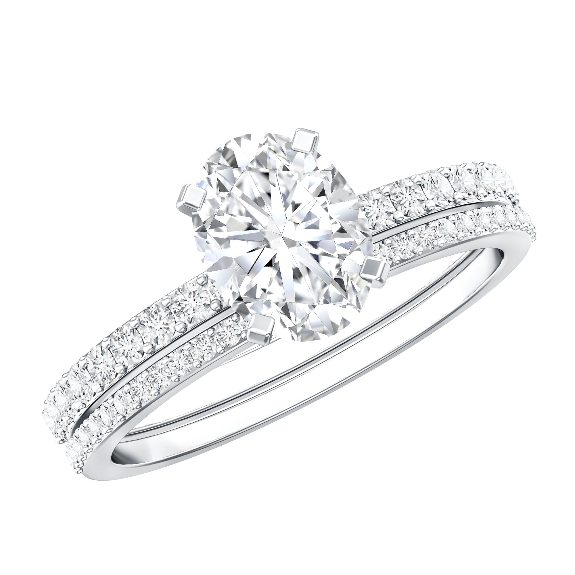 IGI Certified 1 Carat Lab Grown Diamond Engagement Ring with Wedding Band Set Lab - ( E-VS1 ) - Rosec Jewels