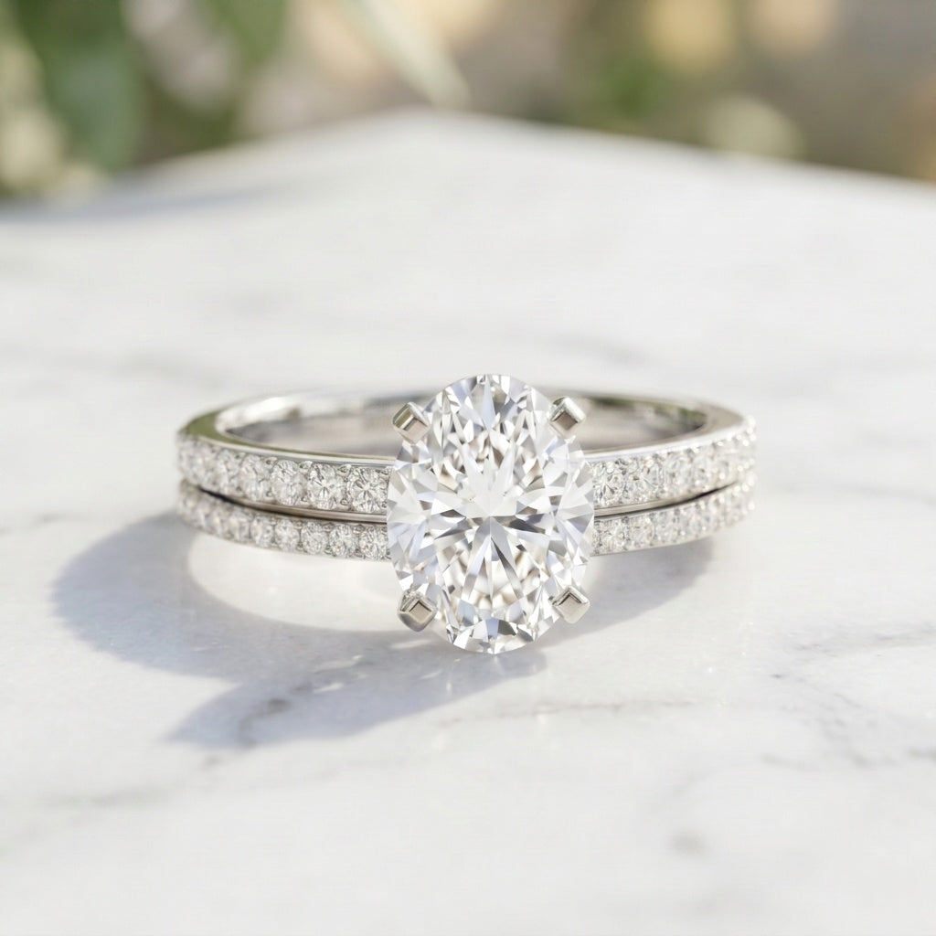 IGI Certified 1 Carat Lab Grown Diamond Engagement Ring with Wedding Band Set Lab - ( E-VS1 ) - Rosec Jewels