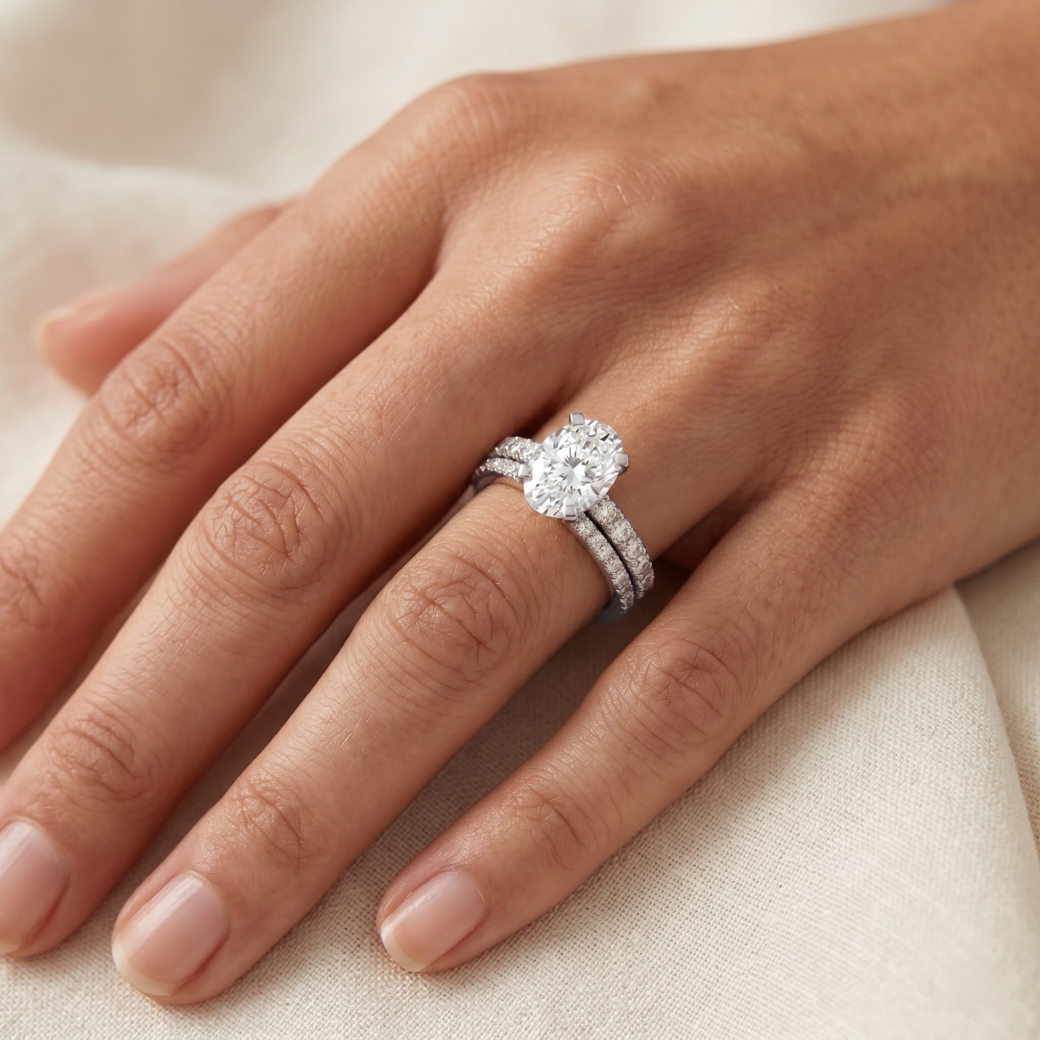 IGI Certified 1 Carat Lab Grown Diamond Engagement Ring with Wedding Band Set Lab - ( E-VS1 ) - Rosec Jewels