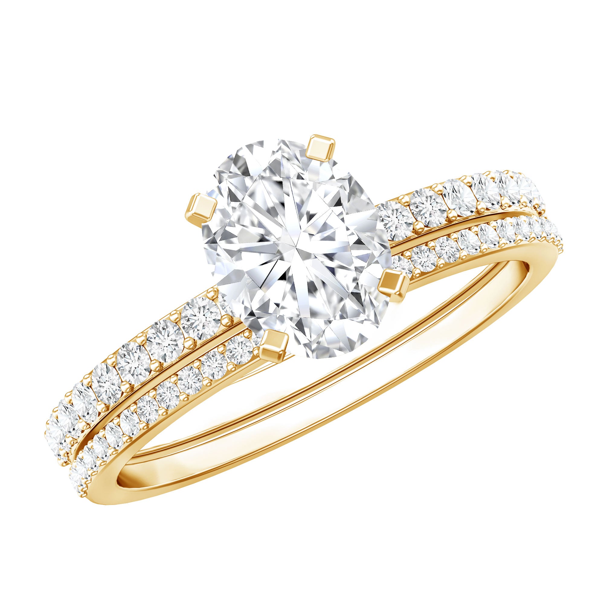 IGI Certified 1 Carat Lab Grown Diamond Engagement Ring with Wedding Band Set Lab - ( E-VS1 ) - Rosec Jewels