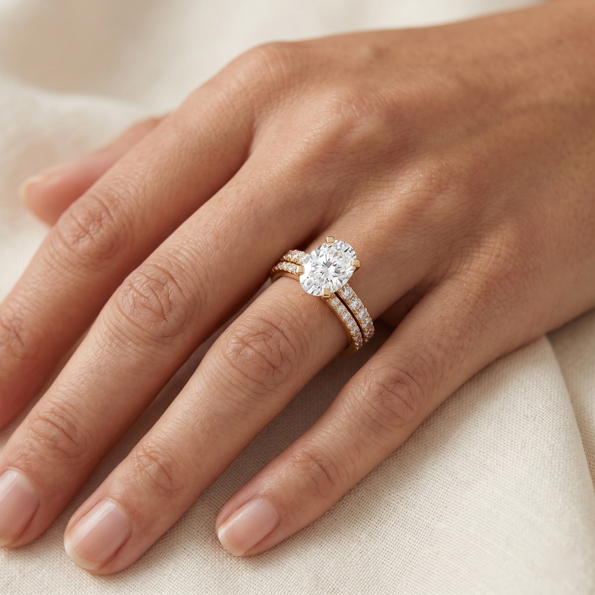 IGI Certified 1 Carat Lab Grown Diamond Engagement Ring with Wedding Band Set Lab - ( E-VS1 ) - Rosec Jewels