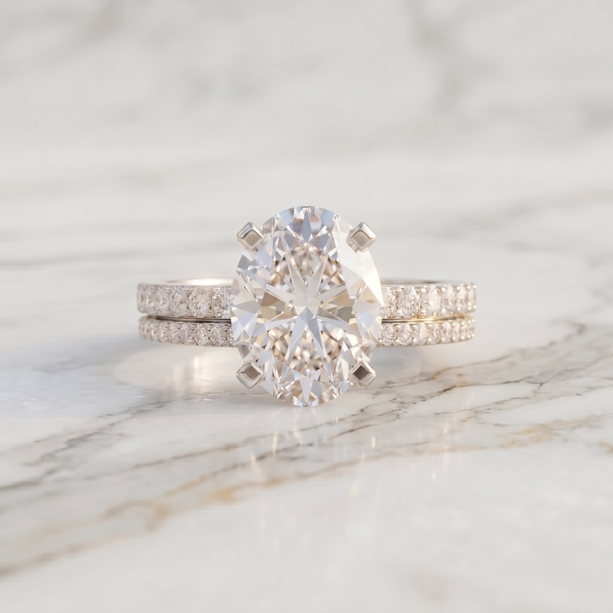 IGI Certified 2 Carat Lab Grown Diamond Oval Wedding Ring Set Lab - ( E-VS1 ) - Rosec Jewels