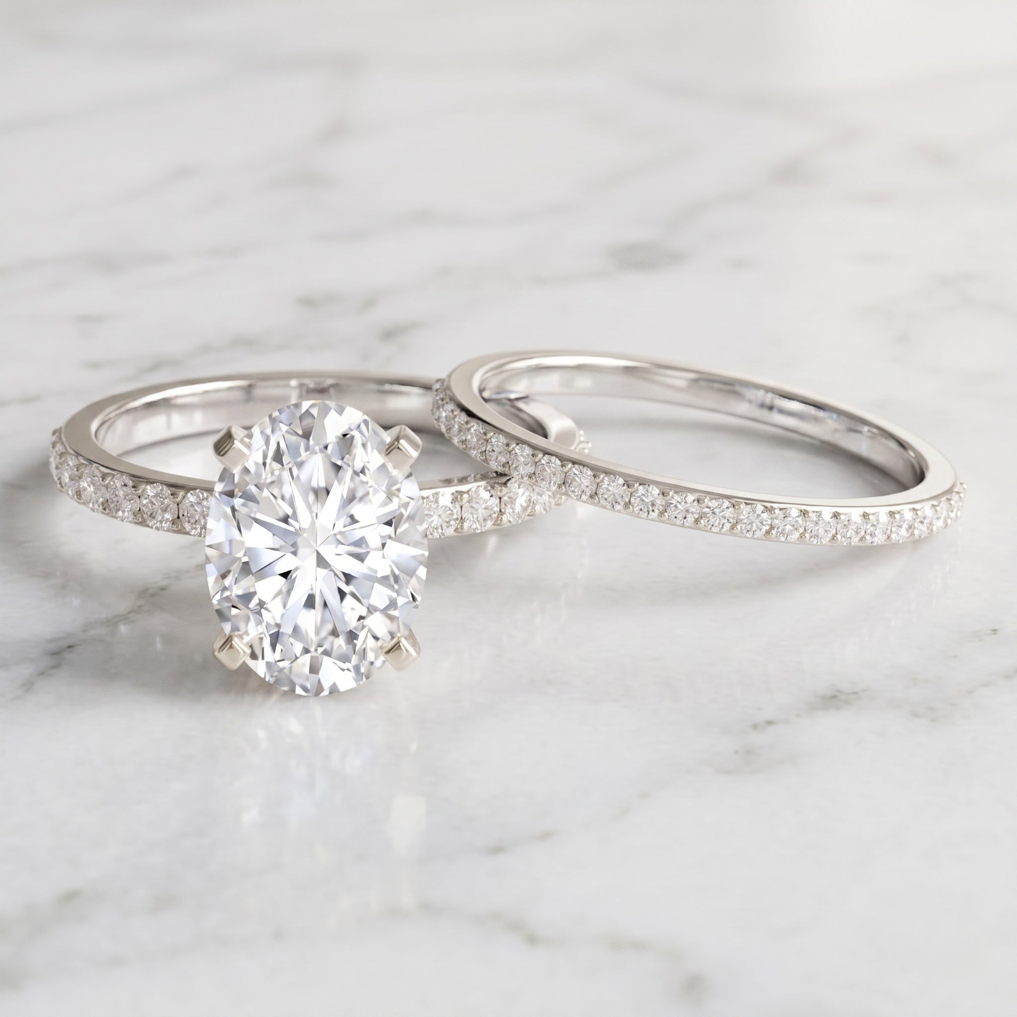 3 Carat Oval Shaped Lab Grown Diamond Bridal Ring Set with IGI Certificate Lab - ( E-VS1 ) - Rosec Jewels