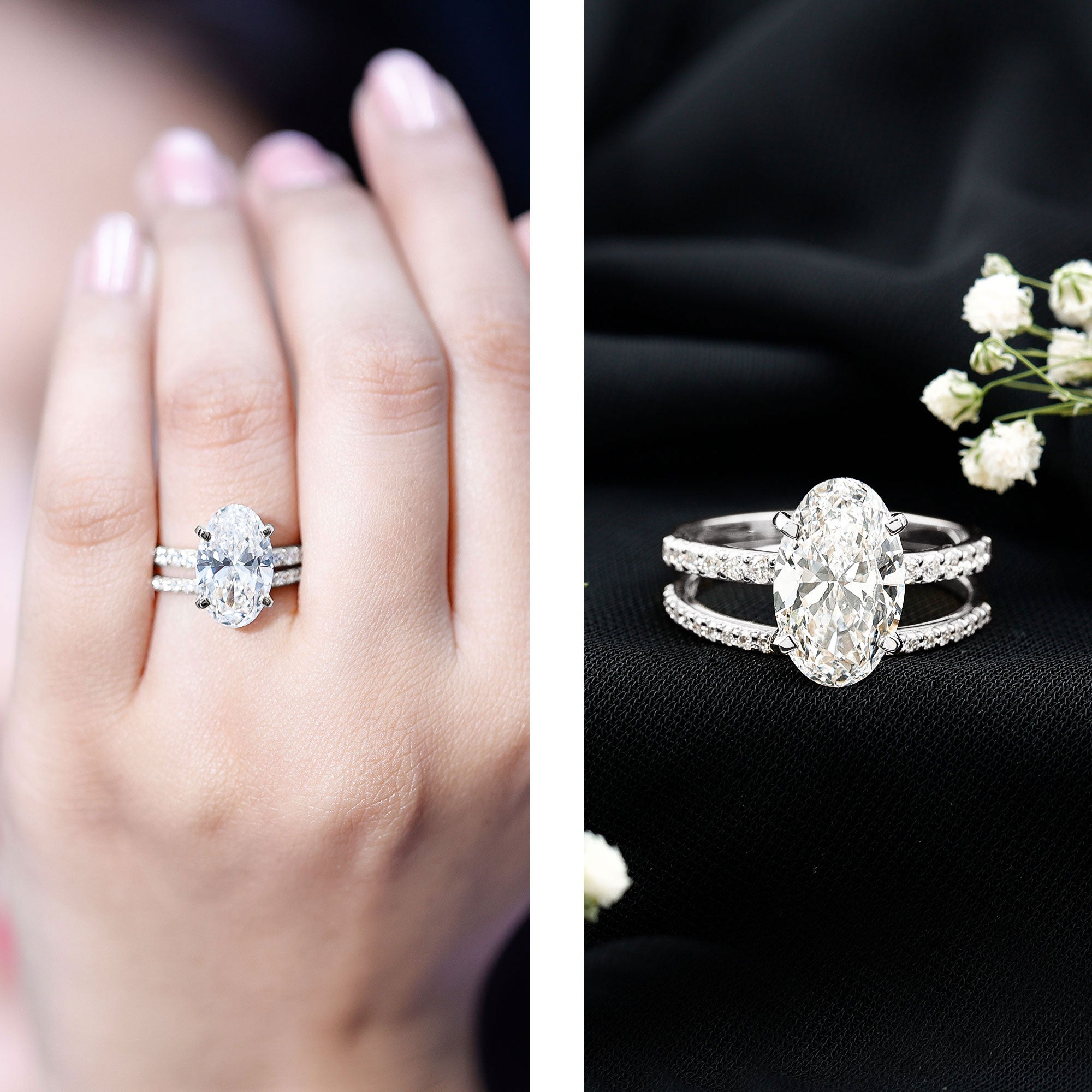 4 Carat Huge Oval Lab Grown Diamond Solitaire Bridal Ring Set with IGI Certificate Lab - ( E-VS1 ) - Rosec Jewels