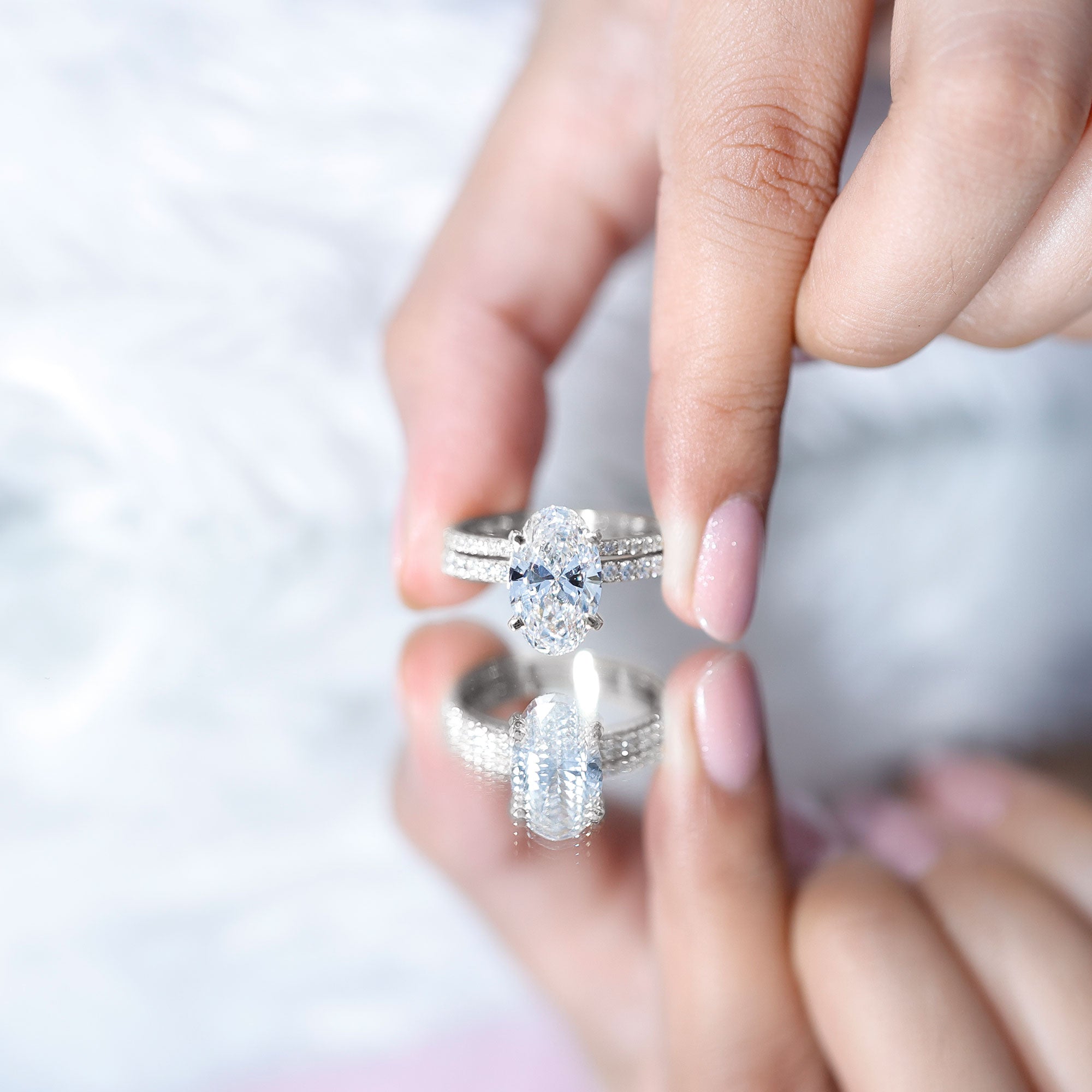 4 Carat Huge Oval Lab Grown Diamond Solitaire Bridal Ring Set with IGI Certificate Lab - ( E-VS1 ) - Rosec Jewels