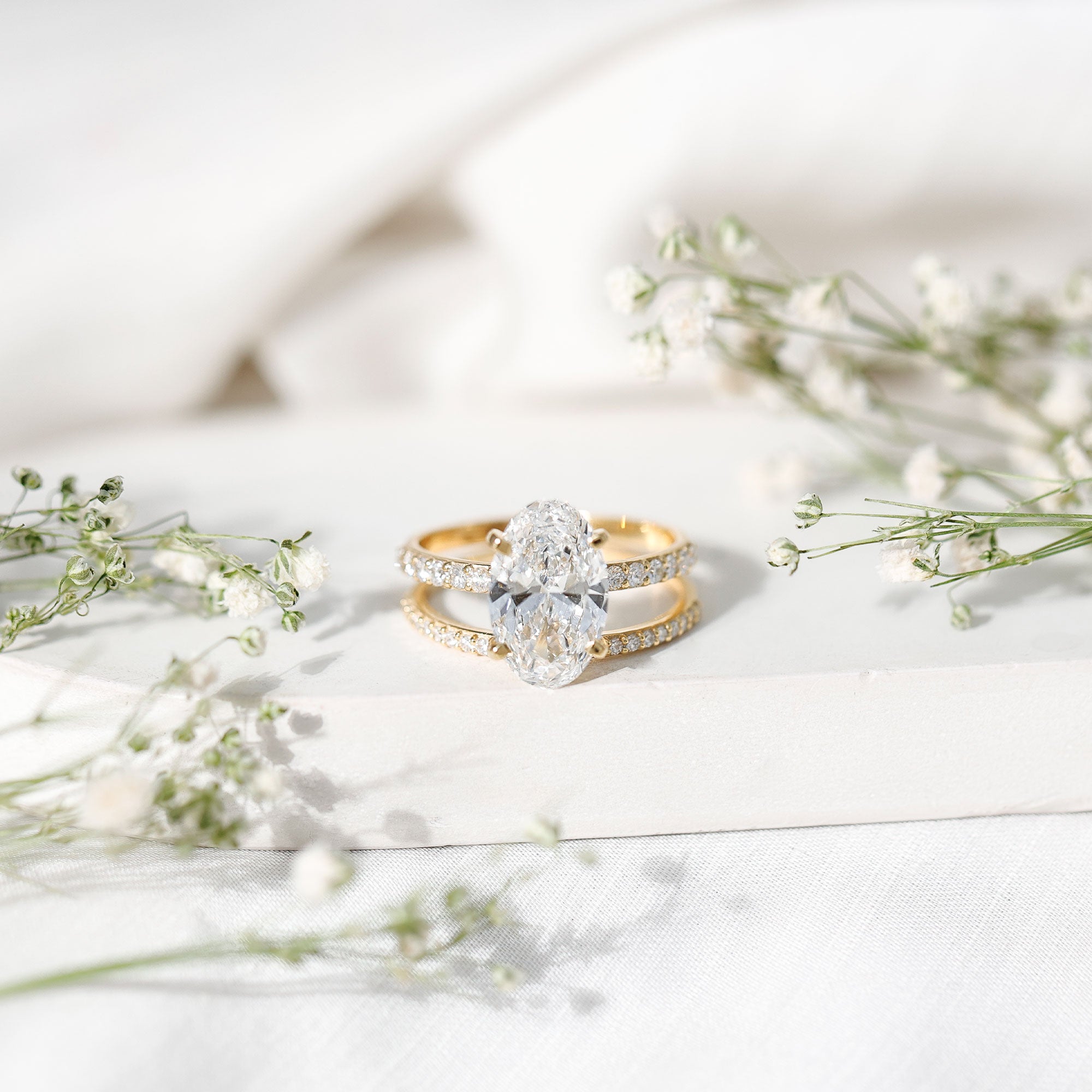 4 Carat Huge Oval Lab Grown Diamond Solitaire Bridal Ring Set with IGI Certificate Lab - ( E-VS1 ) - Rosec Jewels