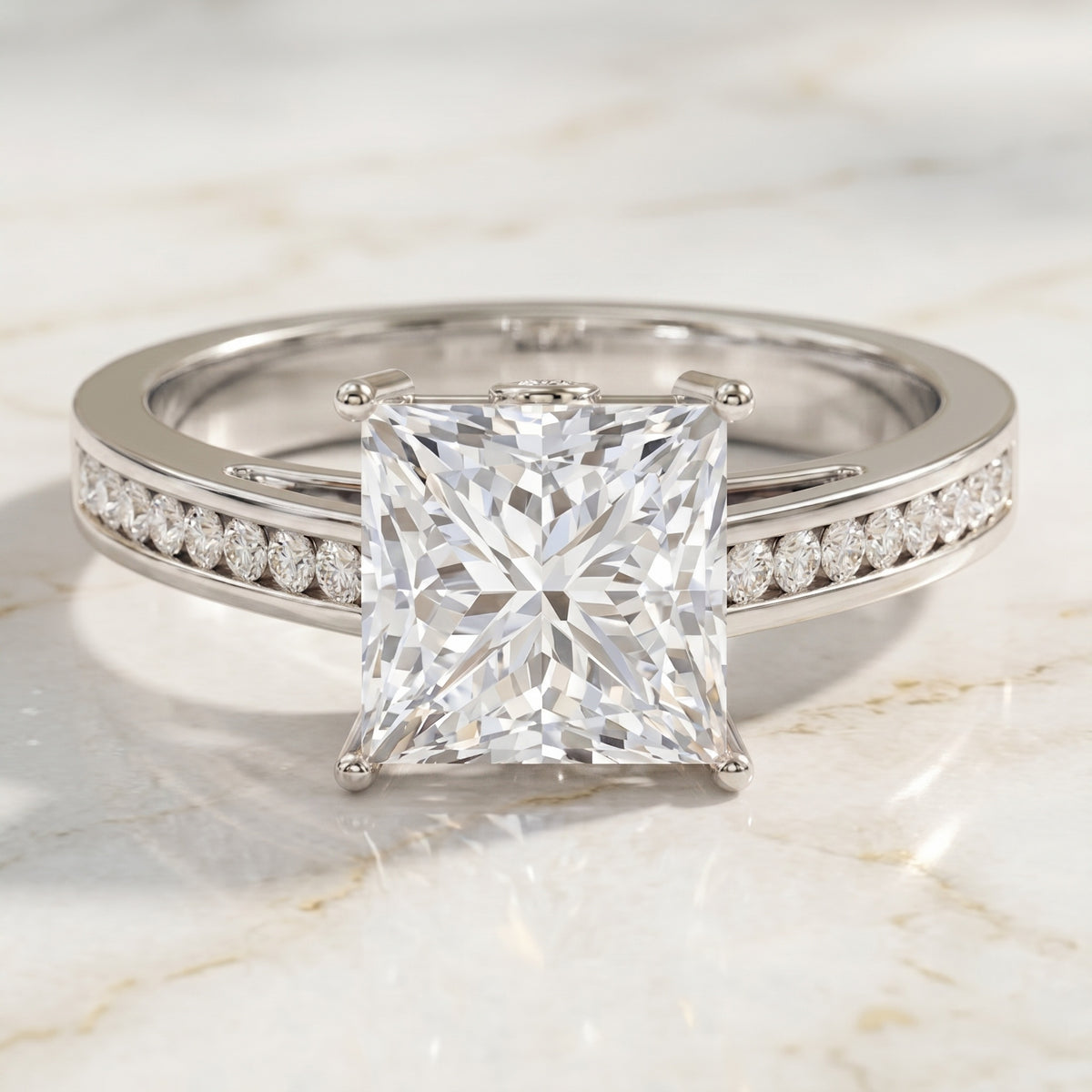 Solitaire Princess Cut Lab Grown Diamond Engagement Ring 4 Carat IGI Certified Lab - ( E-VS1 ) - Rosec Jewels