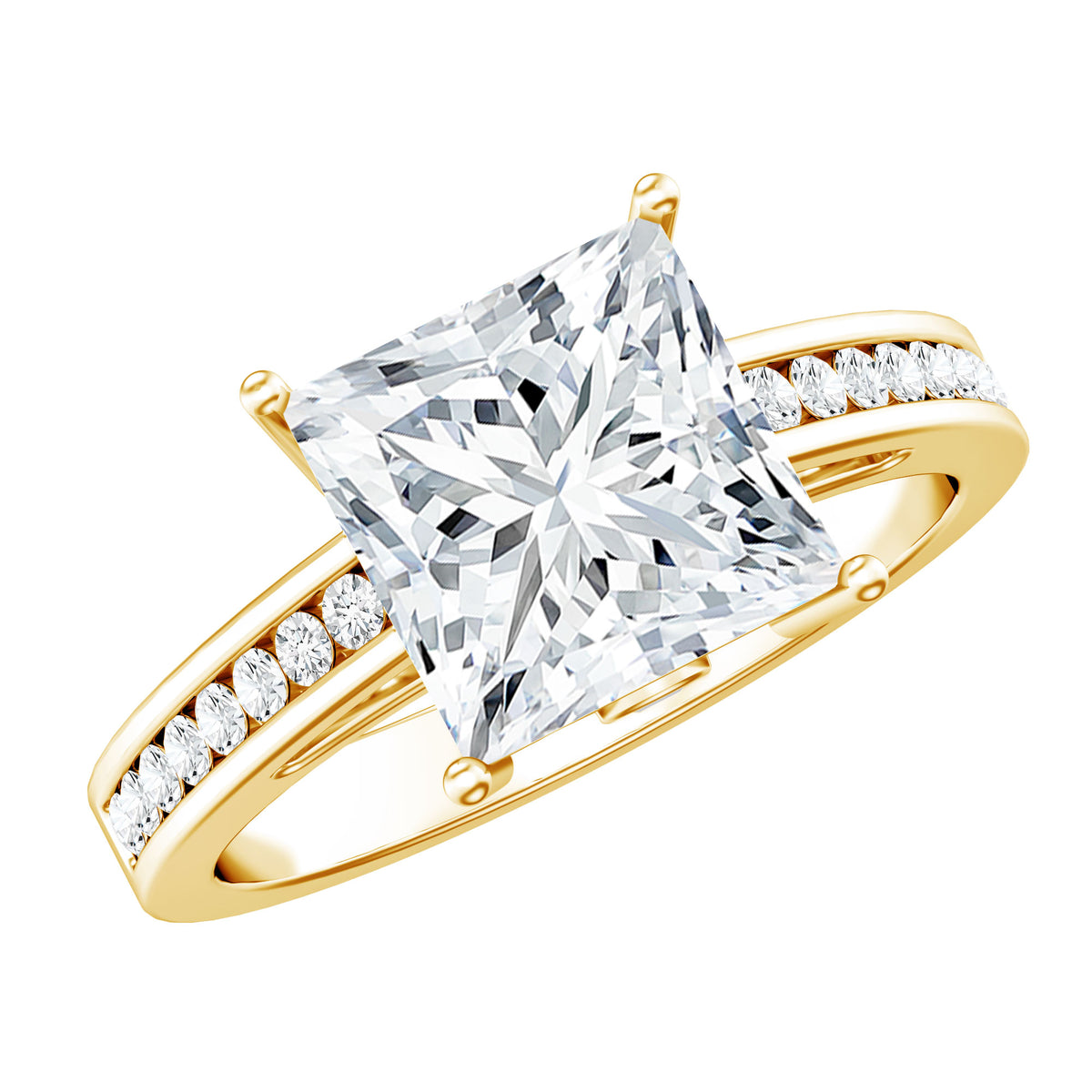 Solitaire Princess Cut Lab Grown Diamond Engagement Ring 4 Carat IGI Certified Lab - ( E-VS1 ) - Rosec Jewels