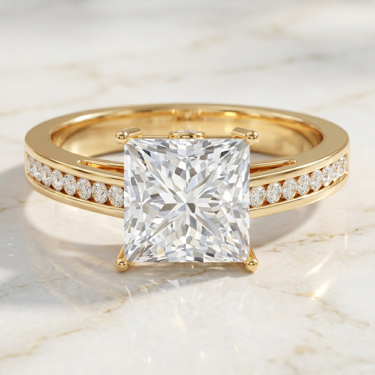 Solitaire Princess Cut Lab Grown Diamond Engagement Ring 4 Carat IGI Certified Lab - ( E-VS1 ) - Rosec Jewels