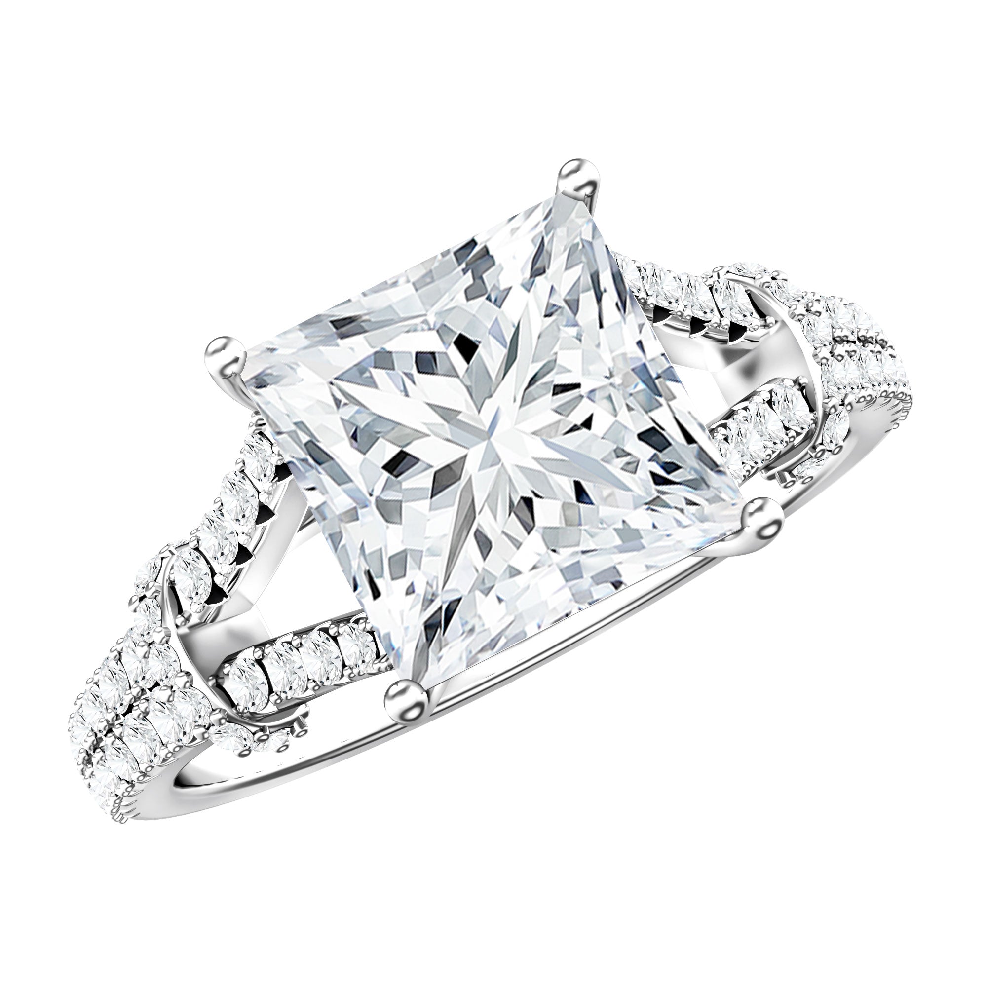 IGI Certified Princess Cut Lab Grown Diamond 4 Carat Engagement Ring in Split Shank Lab - ( E-VS1 ) - Rosec Jewels