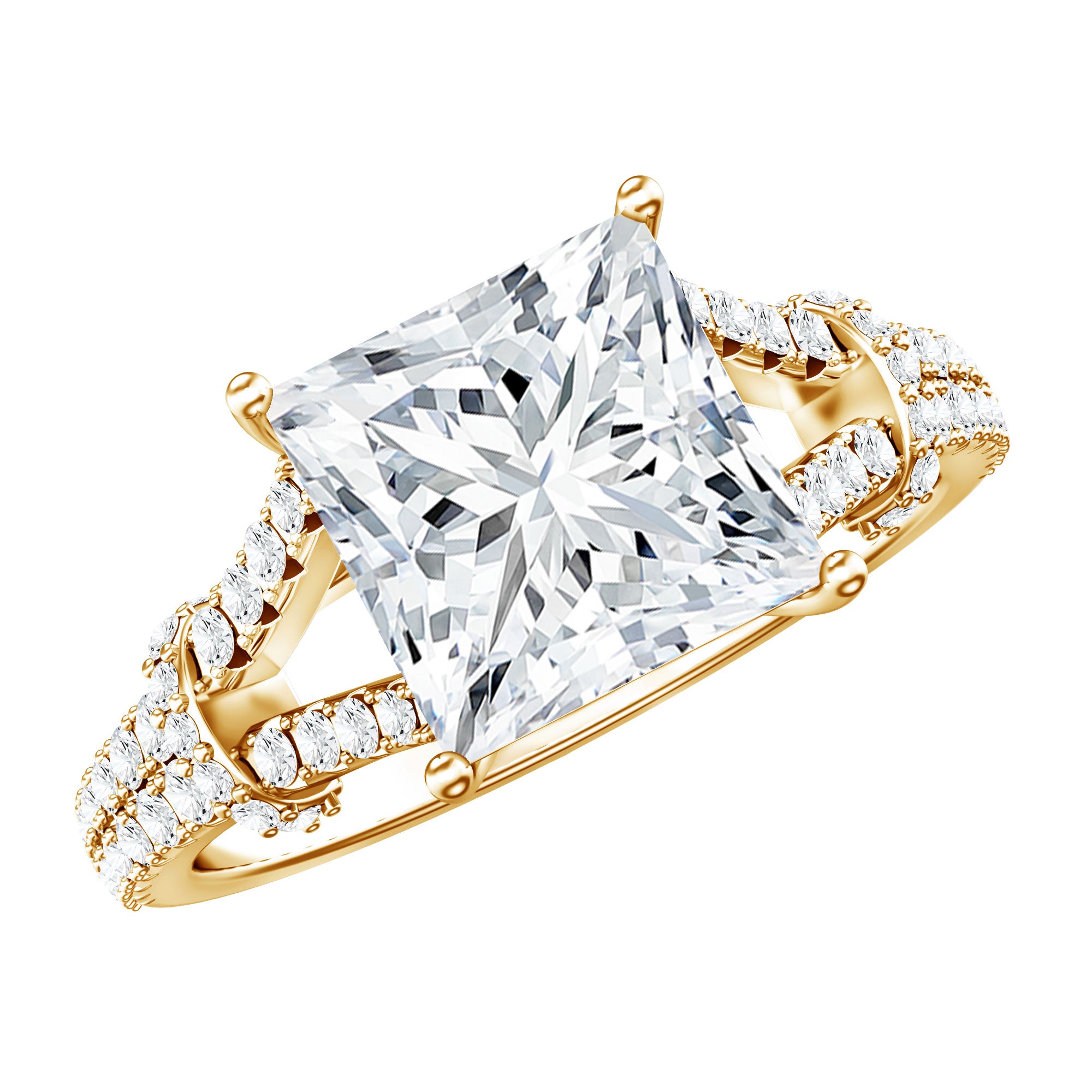 IGI Certified Princess Cut Lab Grown Diamond 4 Carat Engagement Ring in Split Shank Lab - ( E-VS1 ) - Rosec Jewels