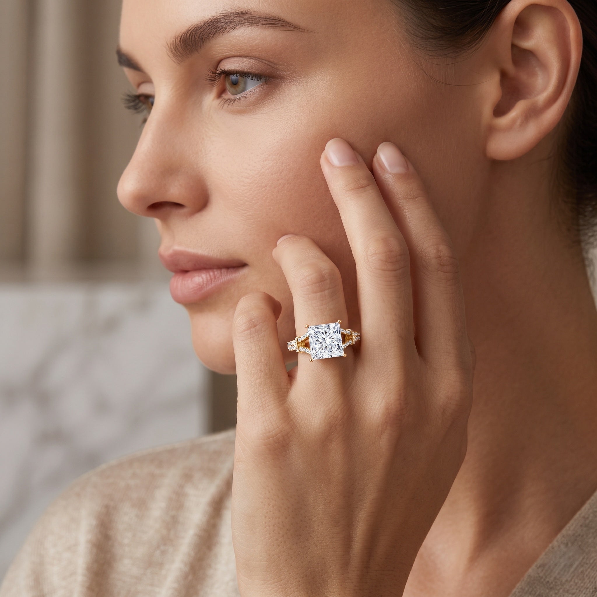 IGI Certified Big 5 Carat Lab Grown Diamond Princess Cut Engagement Ring with Split Shank Lab - ( E-VS1 ) - Rosec Jewels