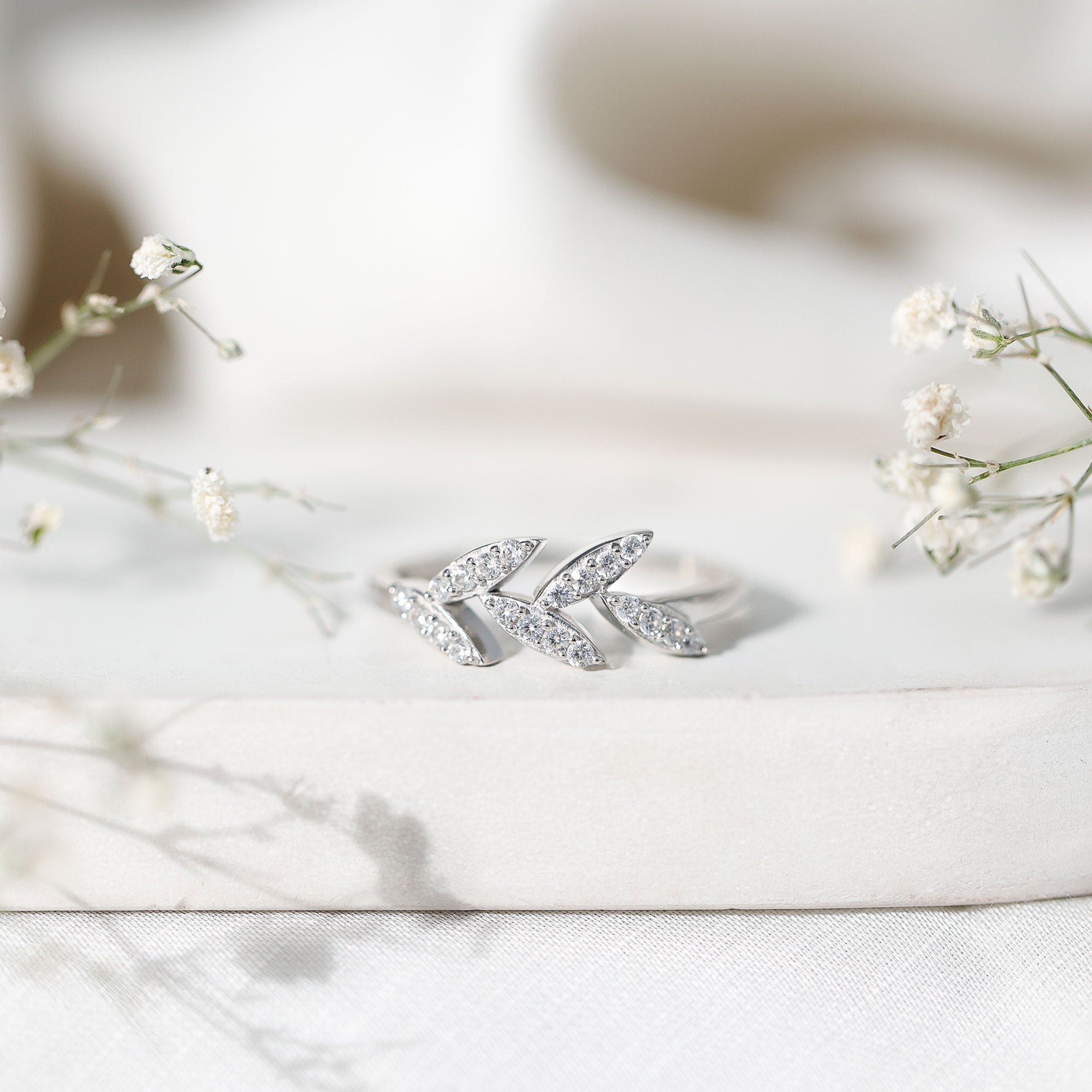 Nature Inspired Lab Grown Diamond Olive Leaf Branch Ring Lab - ( EF-VS ) - Rosec Jewels