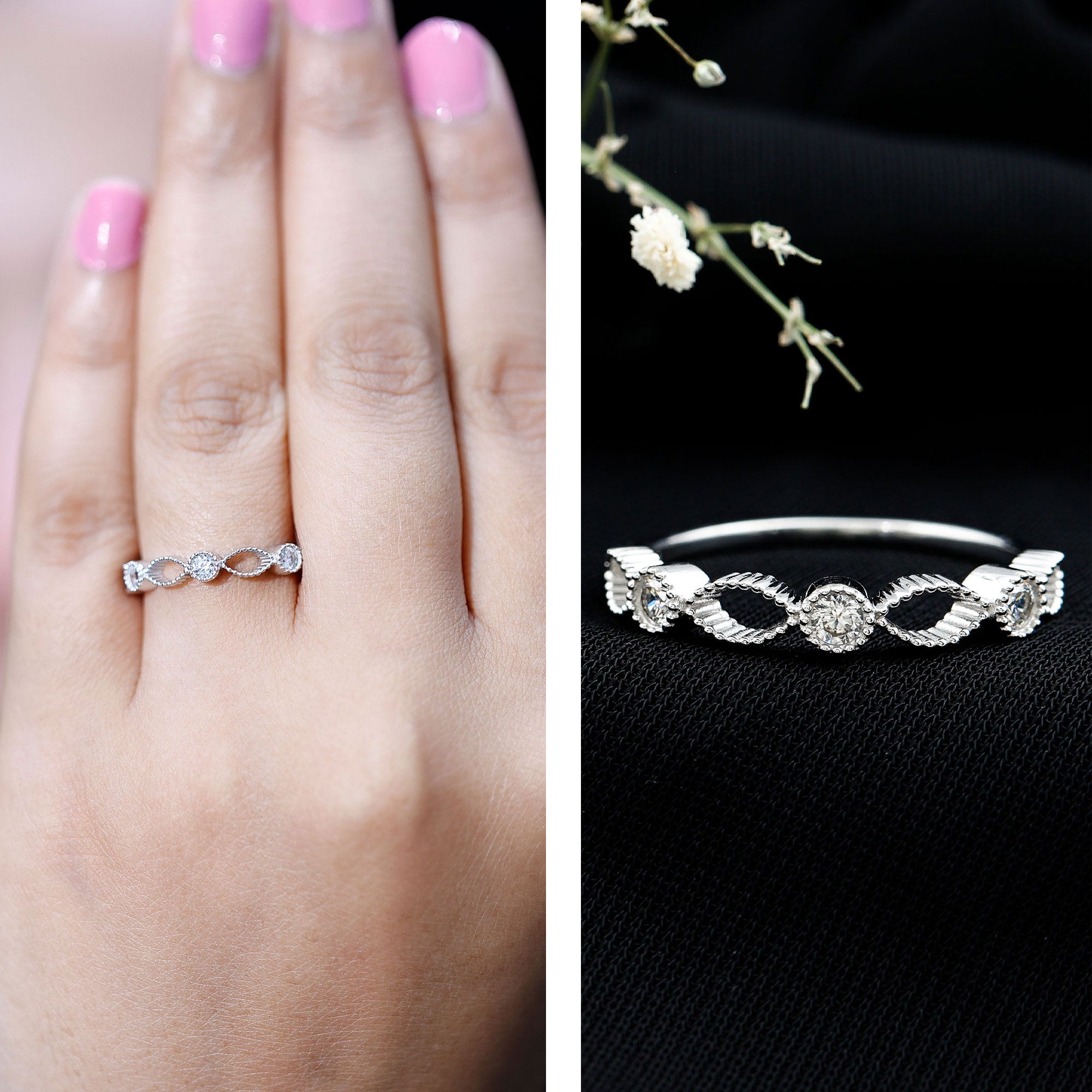 Infinity Inspired Lab Grown Diamond Stackable Ring for Women Lab - ( EF-VS ) - Rosec Jewels