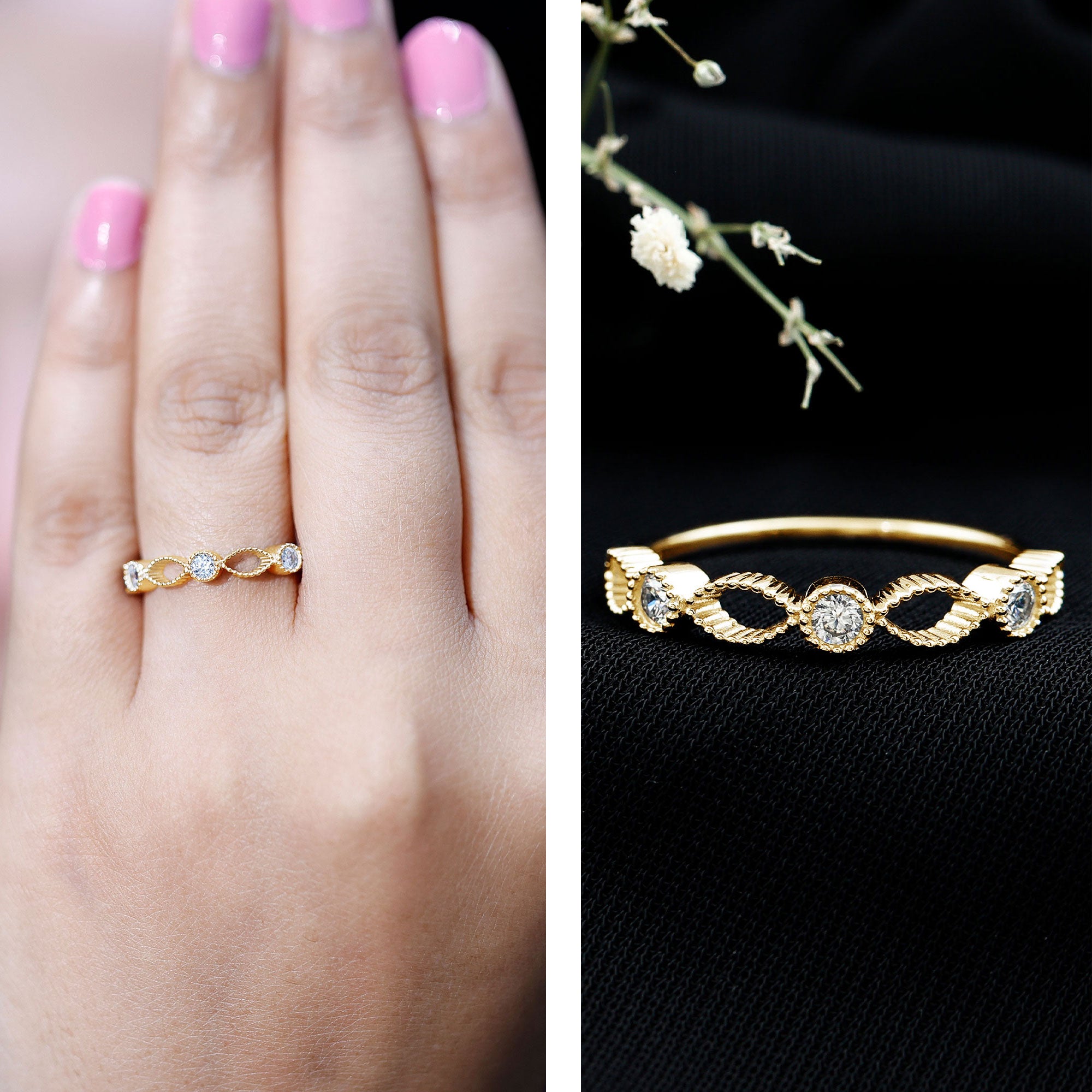 Infinity Inspired Lab Grown Diamond Stackable Ring for Women Lab - ( EF-VS ) - Rosec Jewels