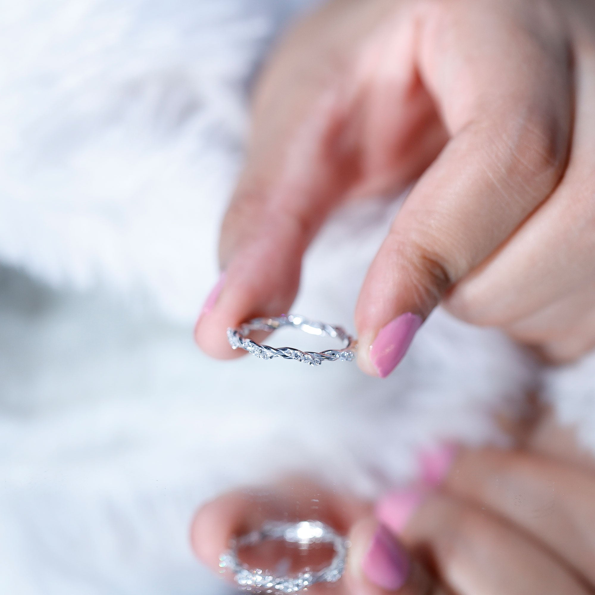 Lab Grown Twisted Diamond Stackable Ring Lab - ( EF-VS ) - Rosec Jewels