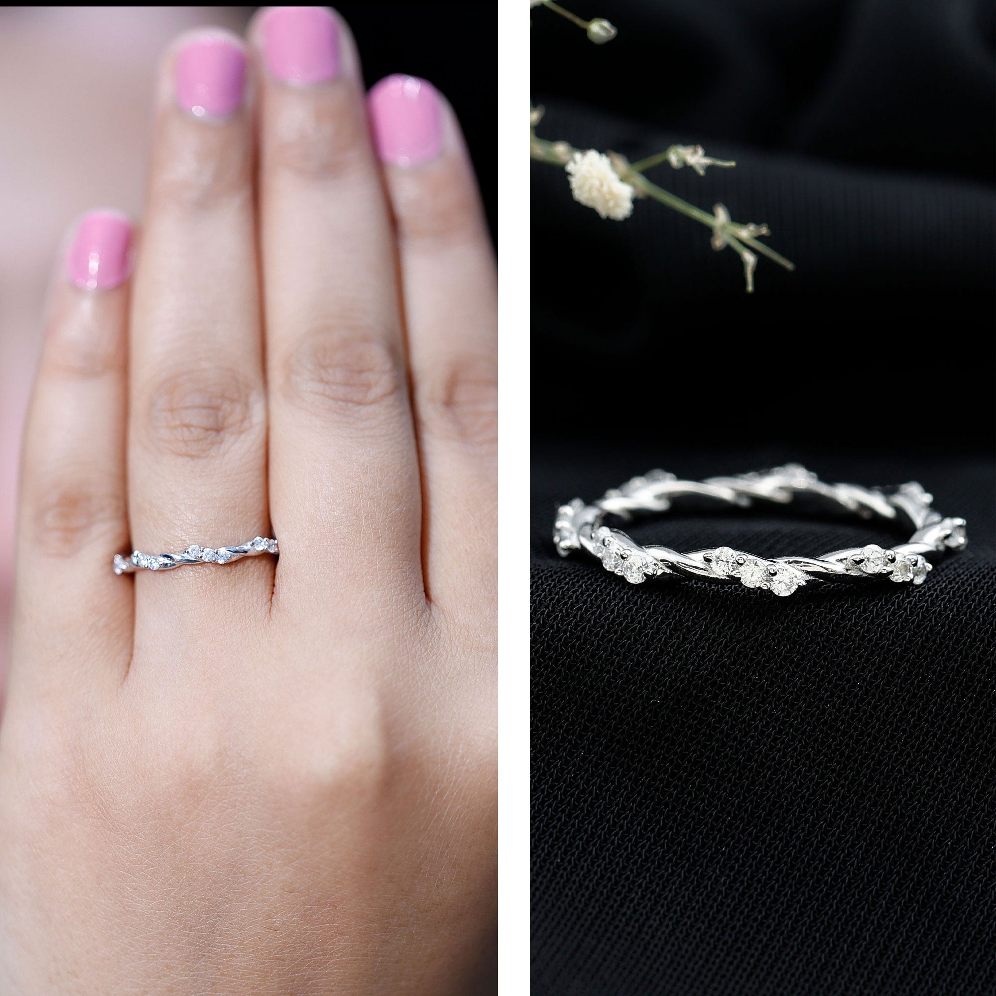 Lab Grown Twisted Diamond Stackable Ring Lab - ( EF-VS ) - Rosec Jewels