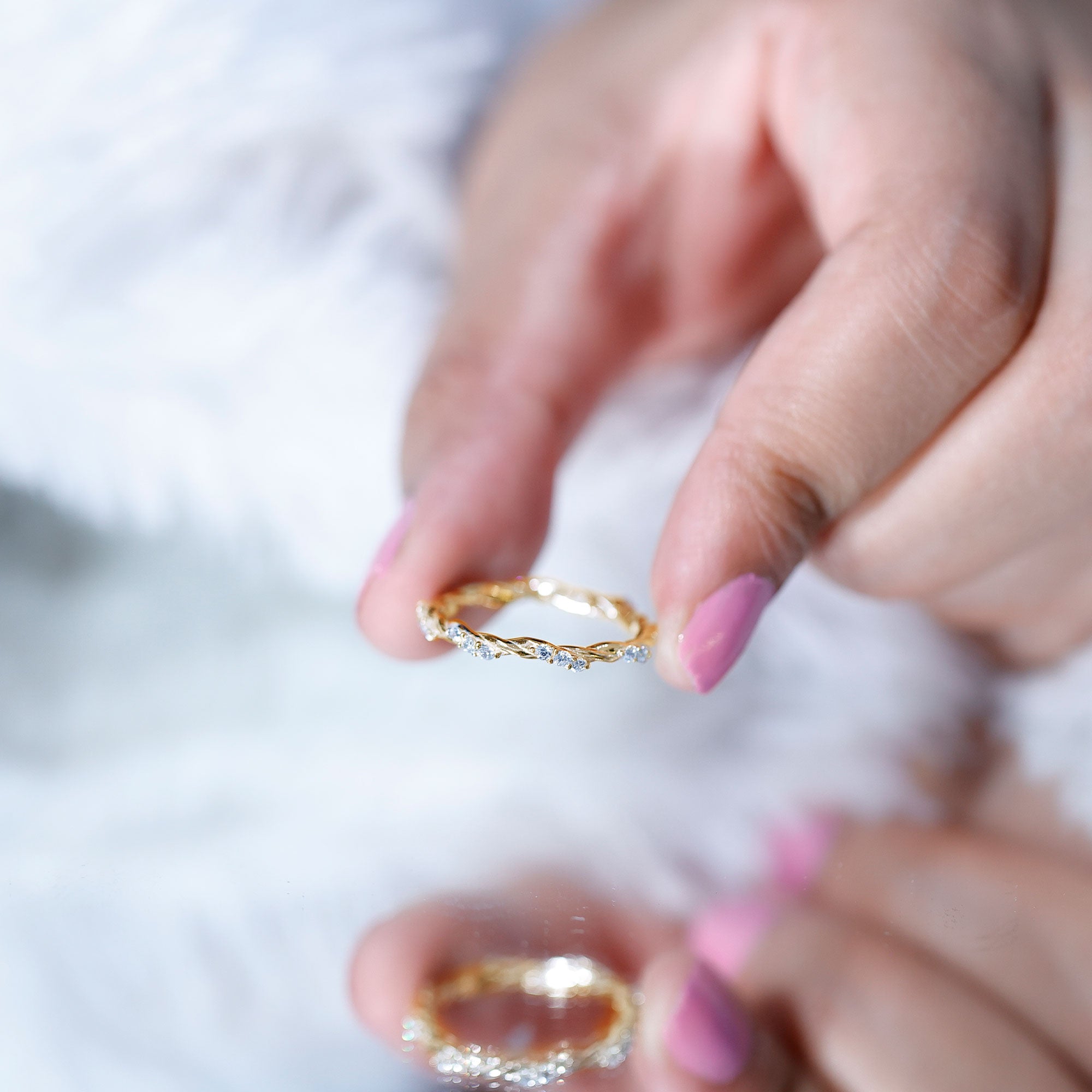 Lab Grown Twisted Diamond Stackable Ring Lab - ( EF-VS ) - Rosec Jewels
