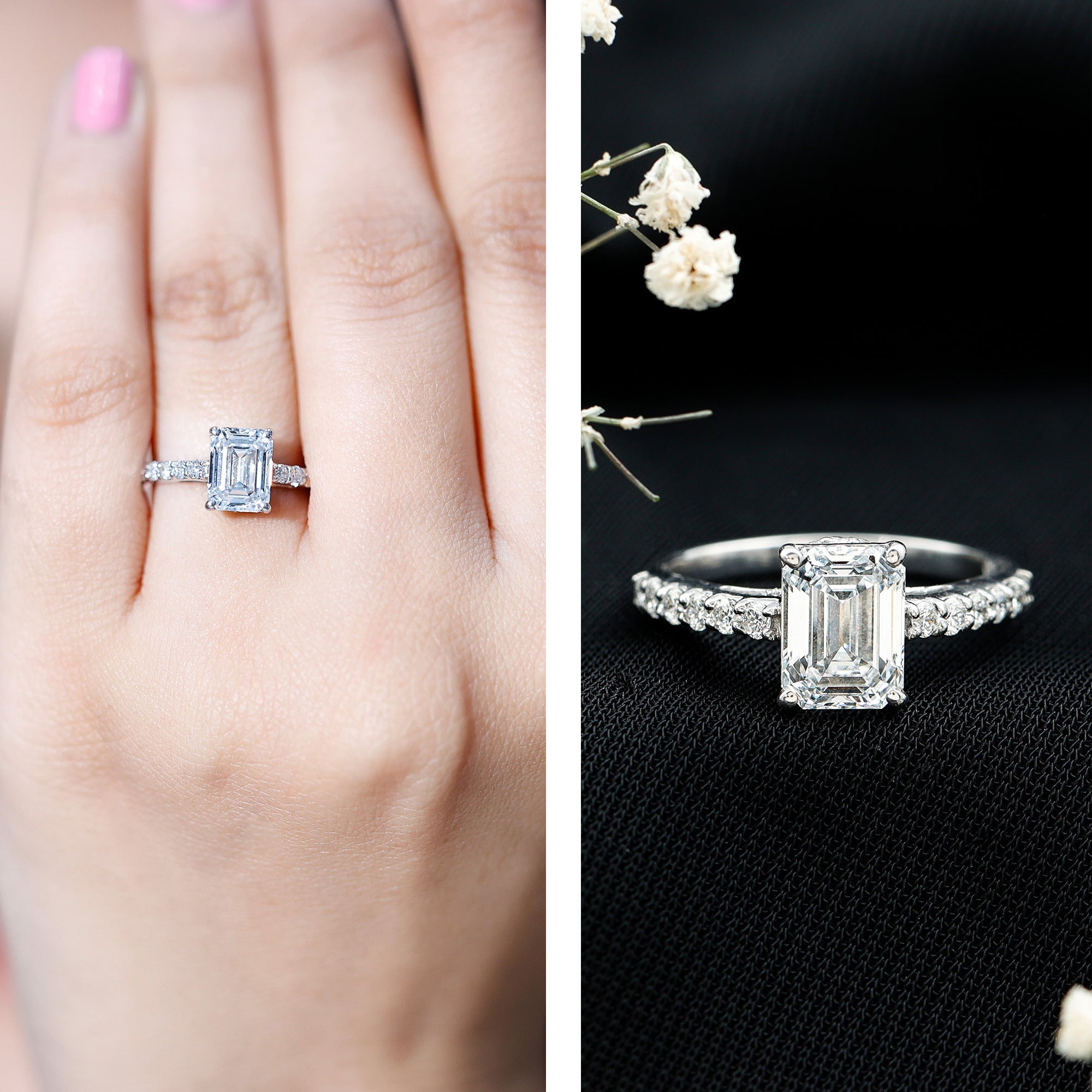 IGI Certified Emerald Cut Lab Grown Diamond Engagement Ring 2 Carat Lab - ( E-VS1 ) - Rosec Jewels