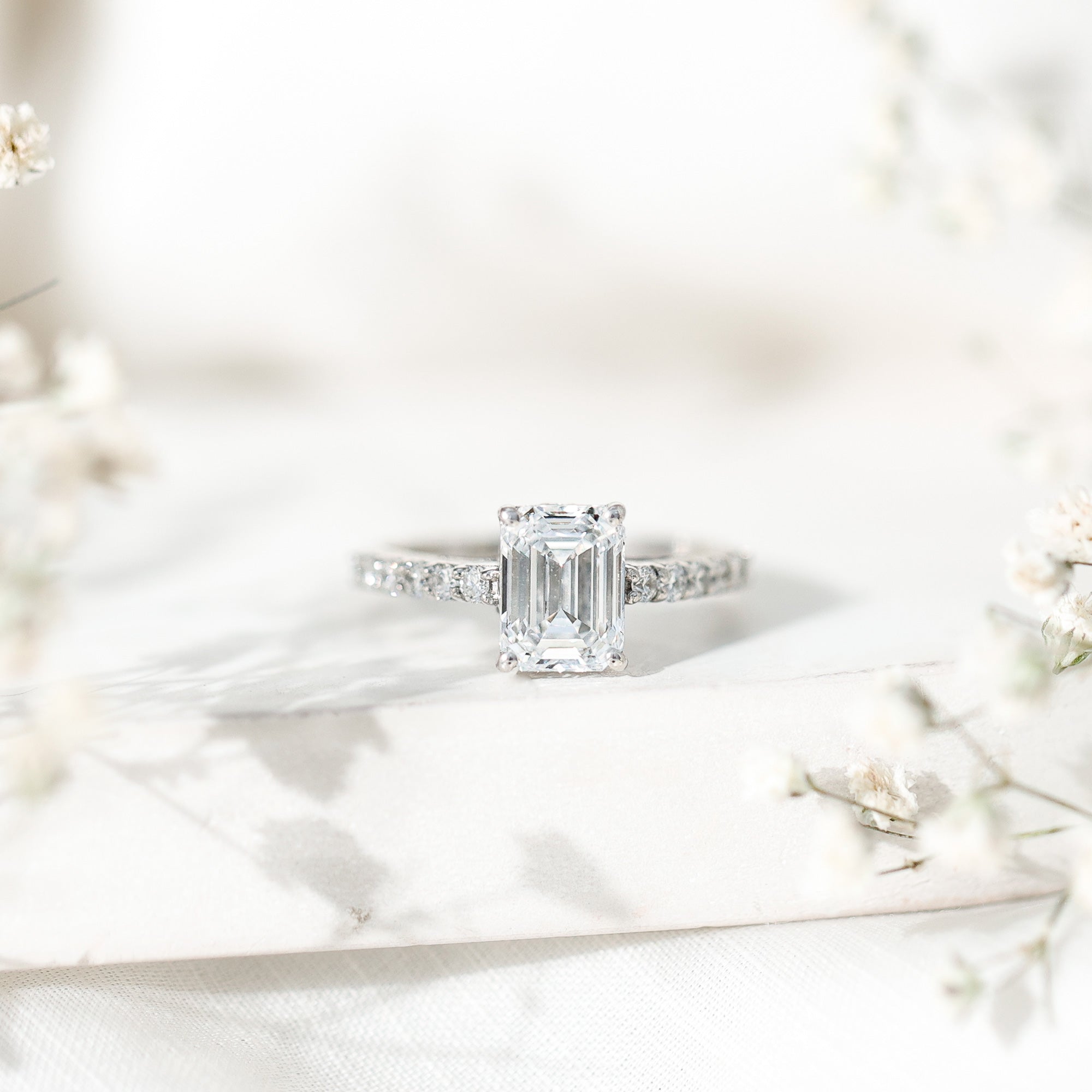 IGI Certified Emerald Cut Lab Grown Diamond Engagement Ring 2 Carat Lab - ( E-VS1 ) - Rosec Jewels