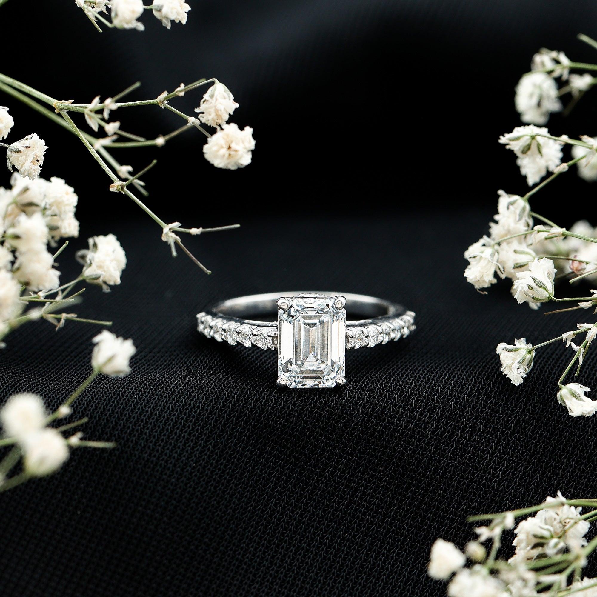 IGI Certified Emerald Cut Lab Grown Diamond Engagement Ring 2 Carat Lab - ( E-VS1 ) - Rosec Jewels