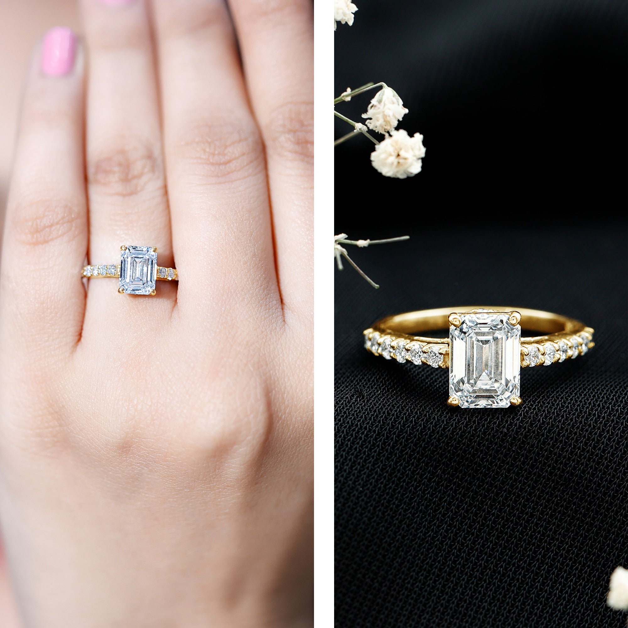 IGI Certified Emerald Cut Lab Grown Diamond Engagement Ring 2 Carat Lab - ( E-VS1 ) - Rosec Jewels