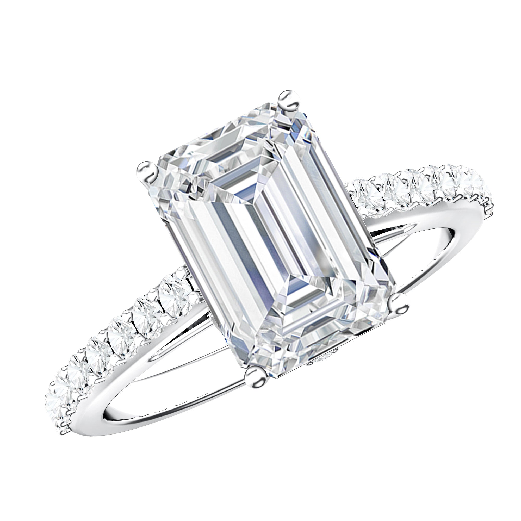 Emerald Cut Lab Grown Diamond Hidden Halo Engagement Ring 3 Carat IGI Certified Lab - ( E-VS1 ) - Rosec Jewels