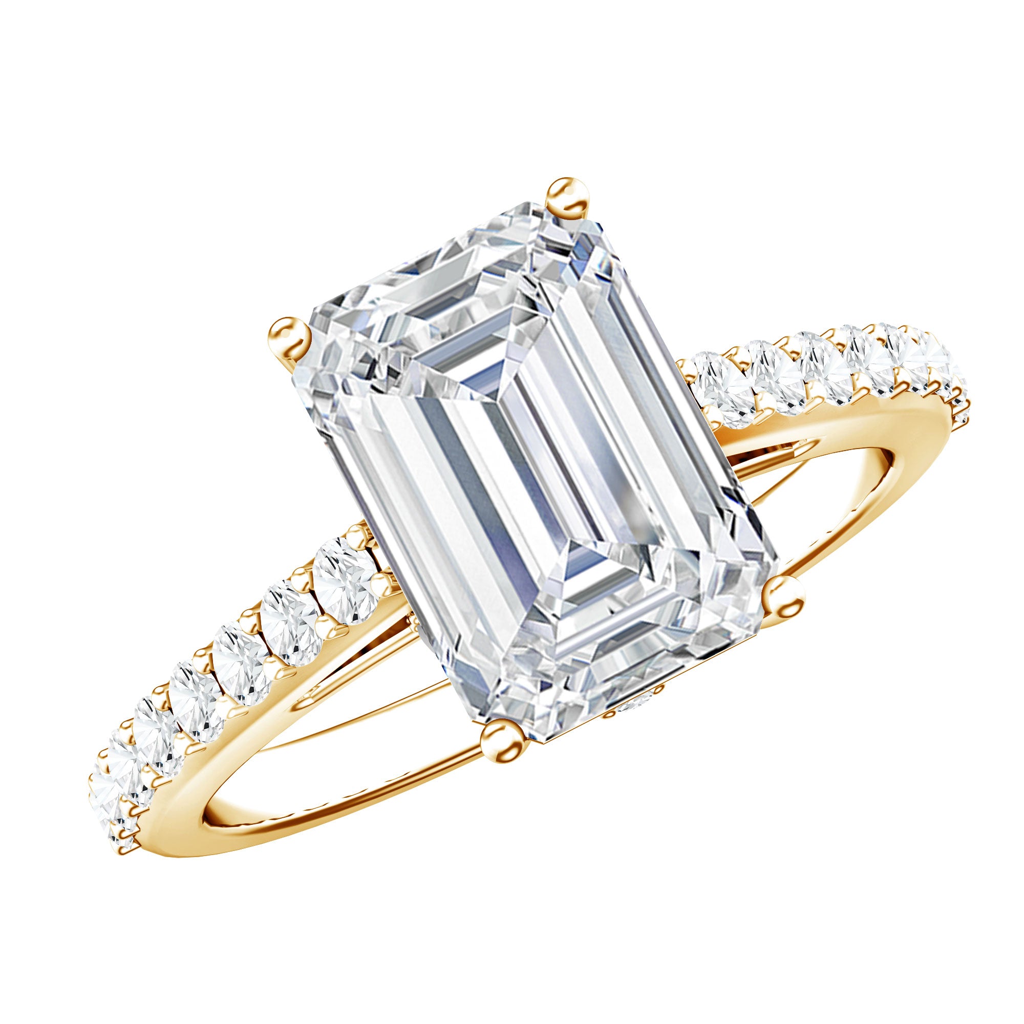 Emerald Cut Lab Grown Diamond Hidden Halo Engagement Ring 3 Carat IGI Certified Lab - ( E-VS1 ) - Rosec Jewels
