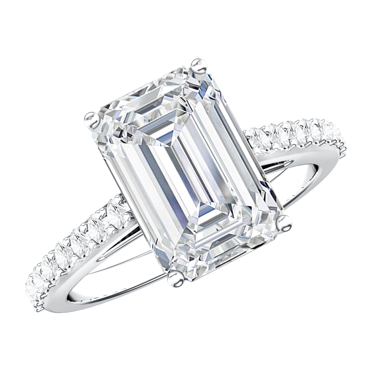 IGI Certified 4 Carat Emerald Cut Lab Grown Diamond Engagement Ring with Hidden Halo Lab - ( E-VS1 ) - Rosec Jewels