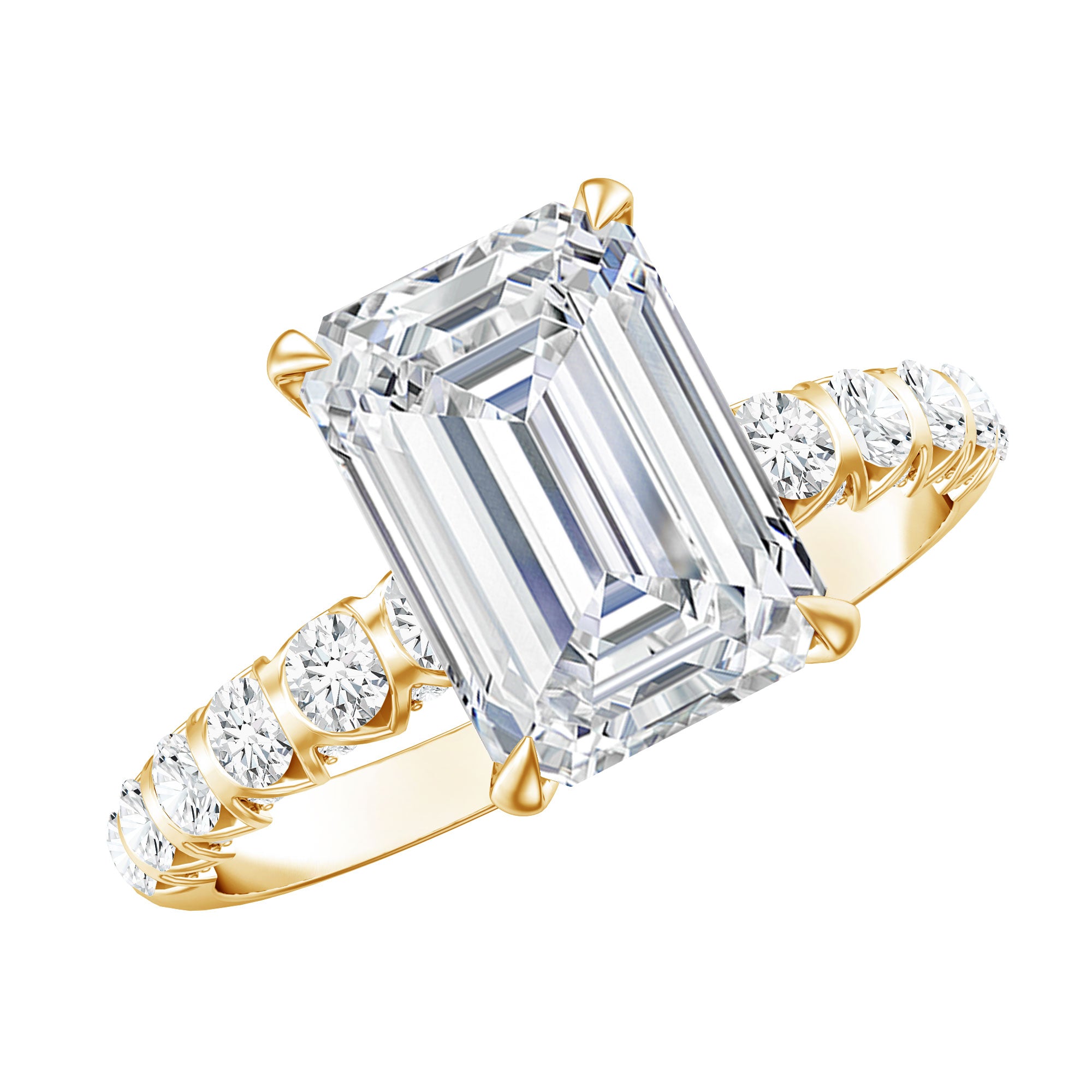 Rosec Jewels-IGI Certified 3 Carat Emerald Cut Lab Grown Diamond Engagement Ring with Side Stones