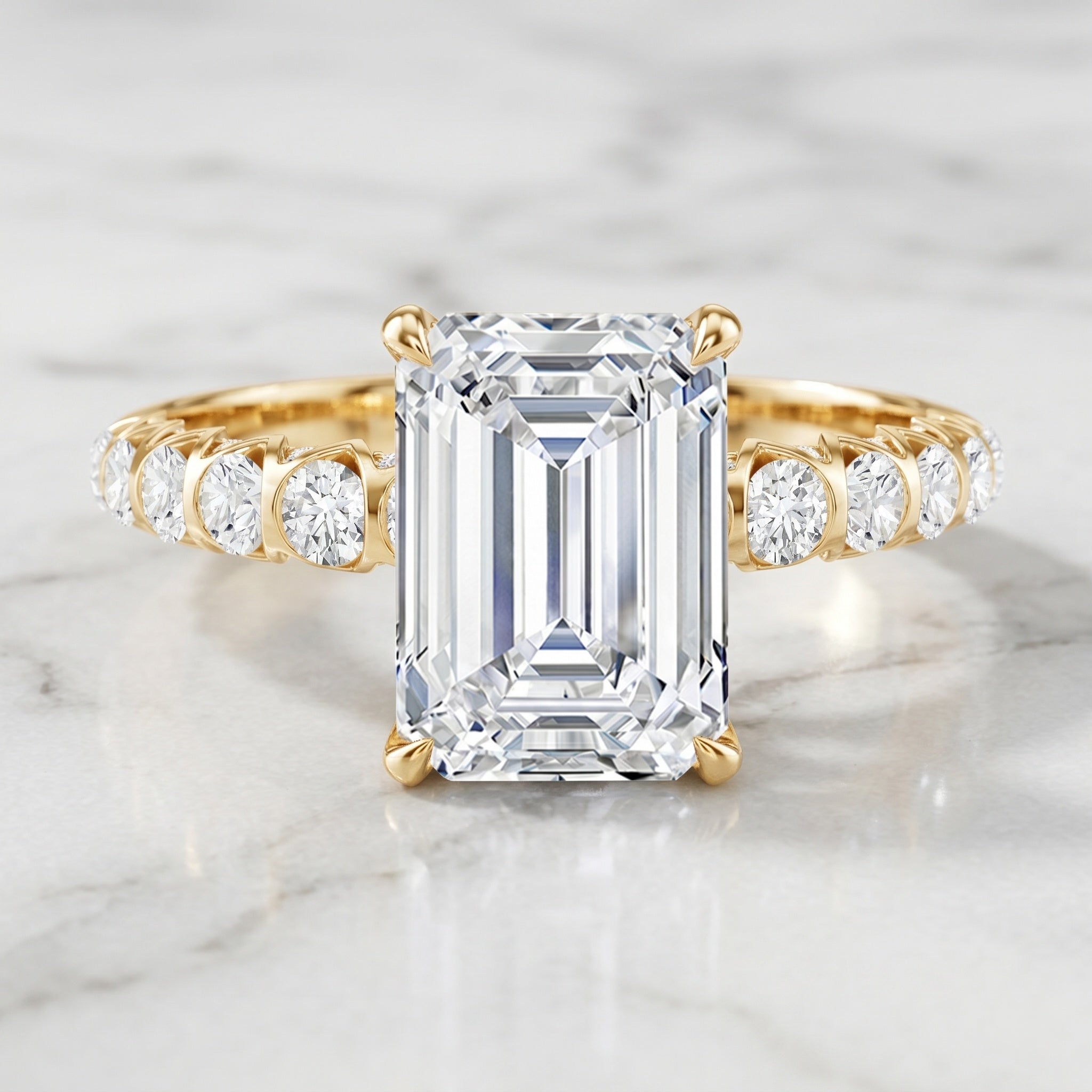 IGI Certified 3 Carat Emerald Cut Lab Grown Diamond Engagement Ring with Side Stones Lab - ( E-VS1 ) - Rosec Jewels