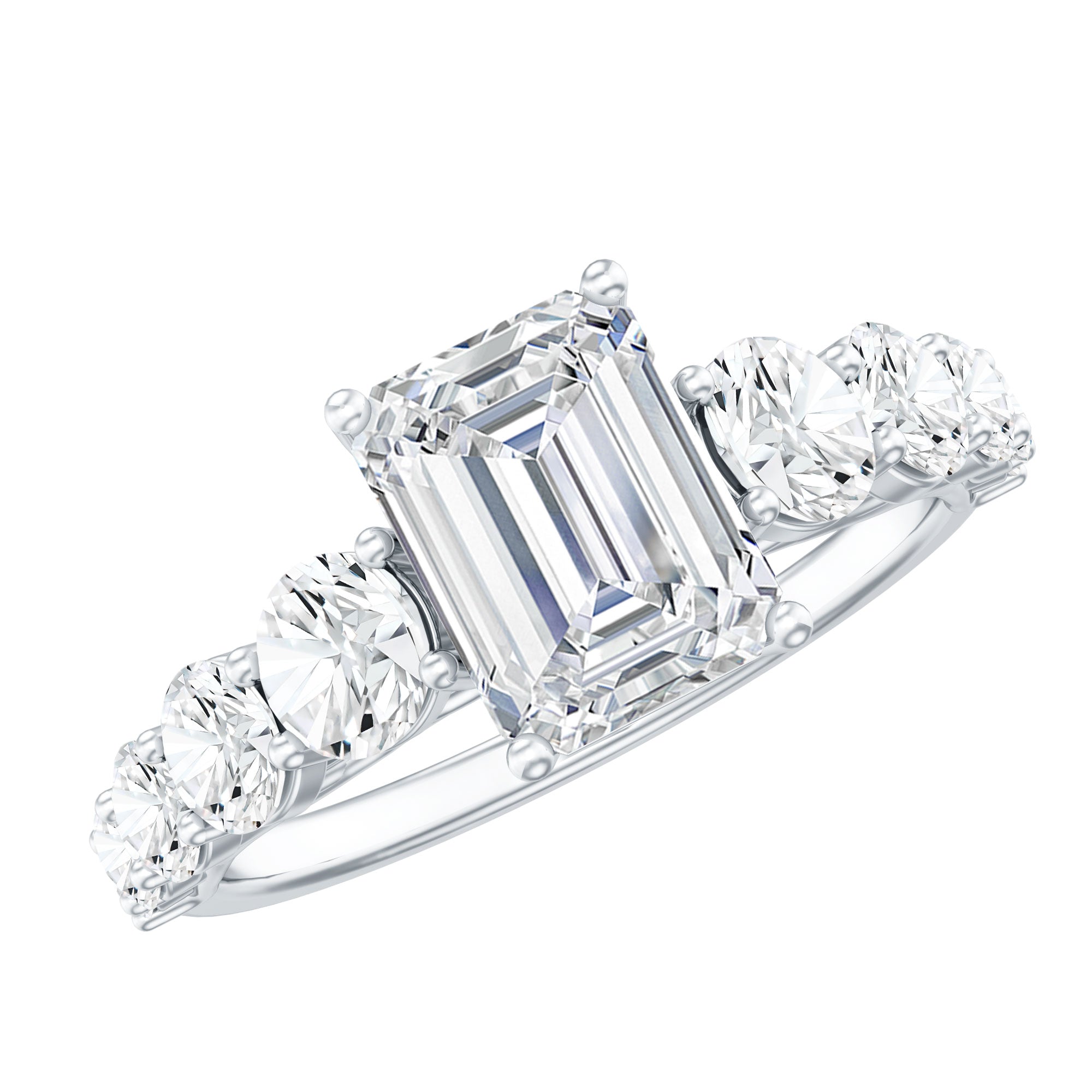 2 Carat IGI Certified Emerald Cut Lab Grown Diamond Side Stone Engagement Ring Lab - ( E-VS1 ) - Rosec Jewels