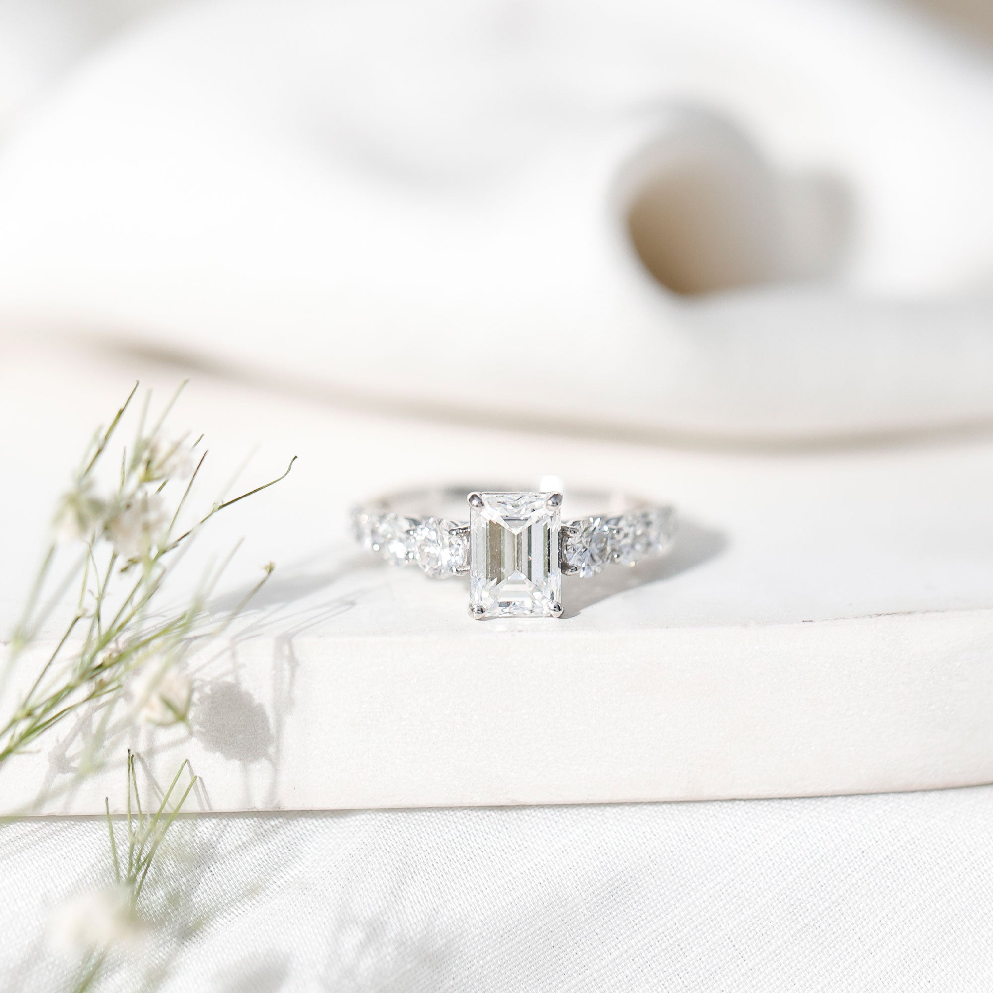 2 Carat IGI Certified Emerald Cut Lab Grown Diamond Side Stone Engagement Ring Lab - ( E-VS1 ) - Rosec Jewels