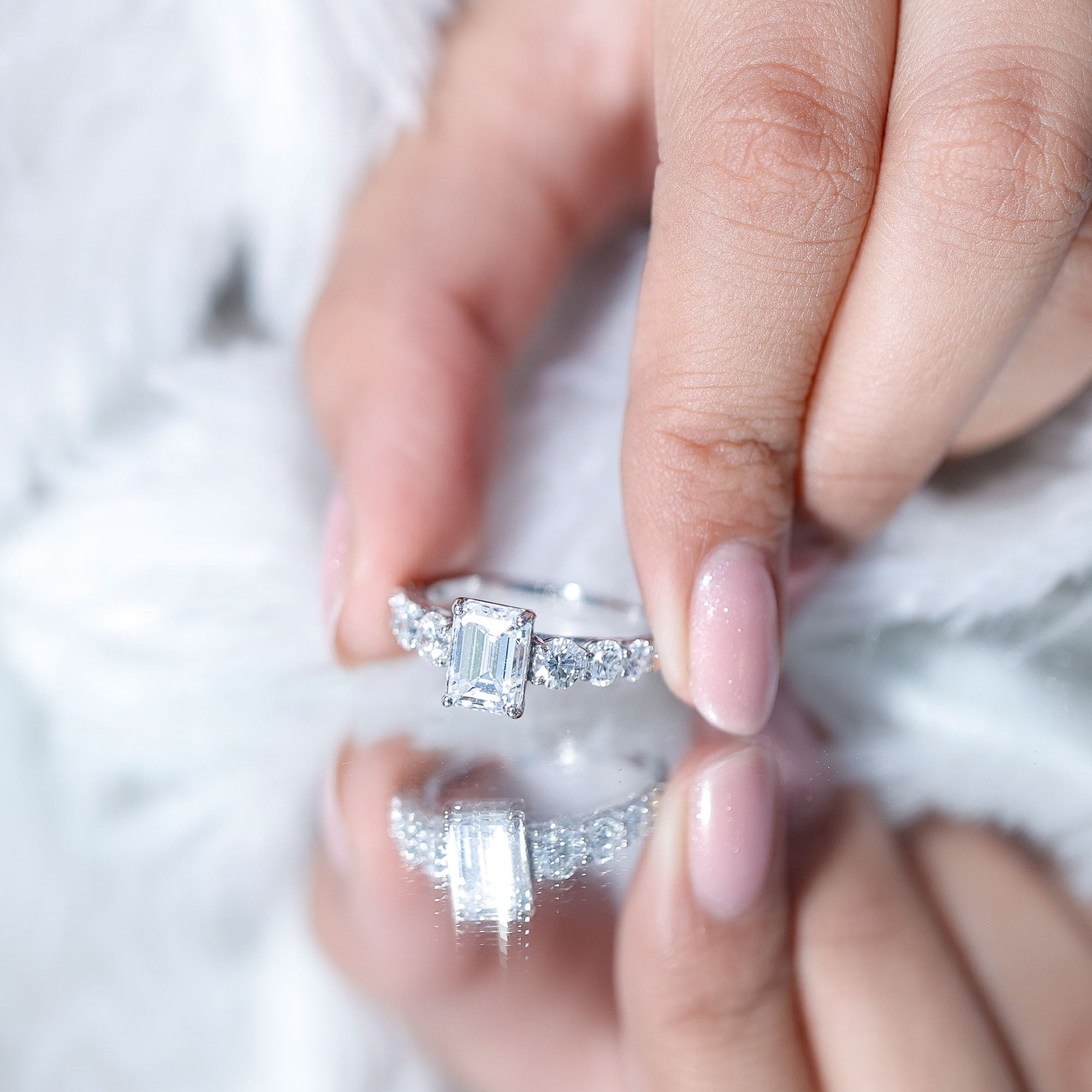 2 Carat IGI Certified Emerald Cut Lab Grown Diamond Side Stone Engagement Ring Lab - ( E-VS1 ) - Rosec Jewels