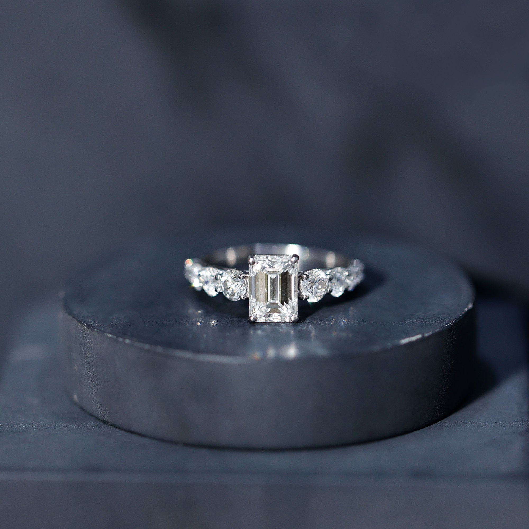 2 Carat IGI Certified Emerald Cut Lab Grown Diamond Side Stone Engagement Ring Lab - ( E-VS1 ) - Rosec Jewels