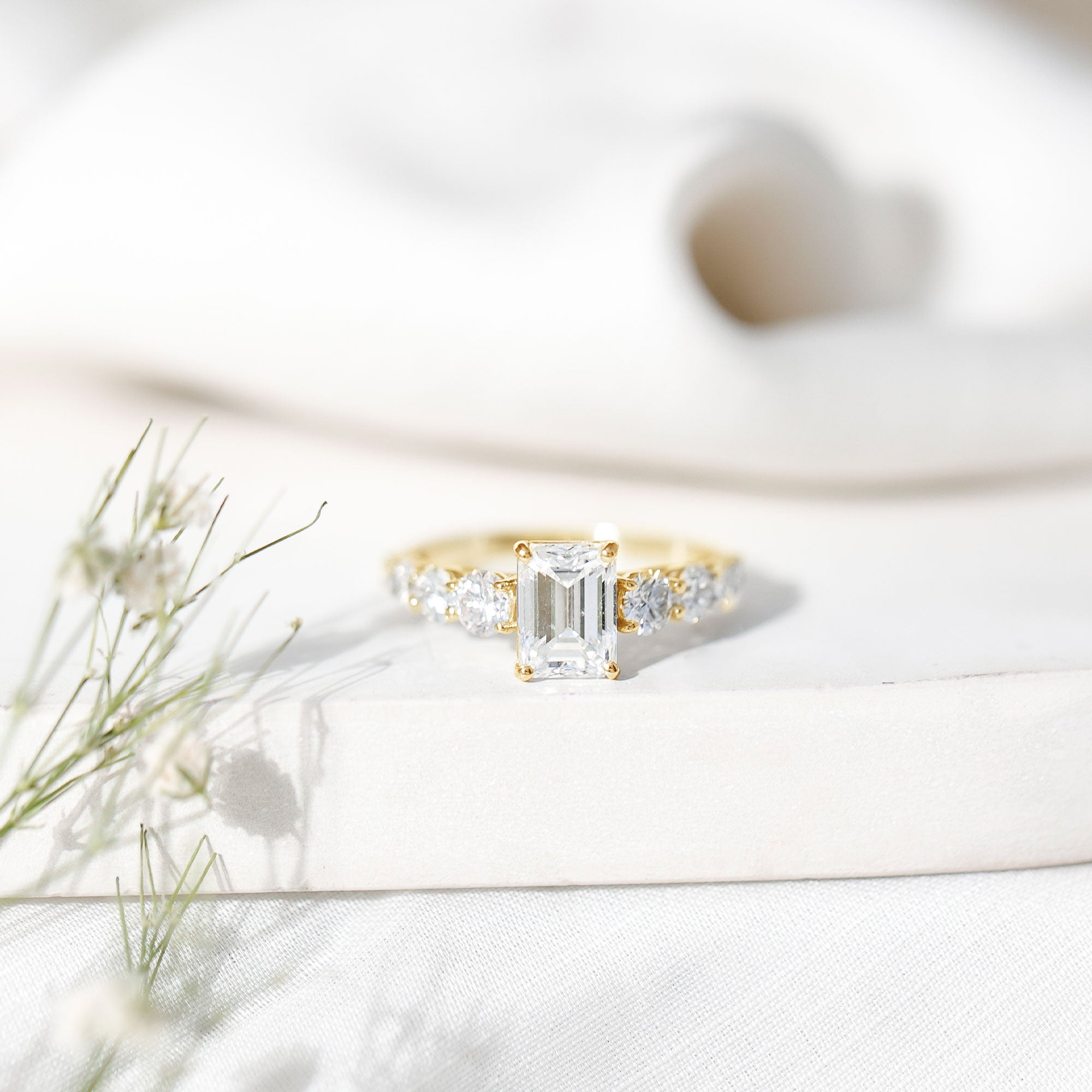 2 Carat IGI Certified Emerald Cut Lab Grown Diamond Side Stone Engagement Ring Lab - ( E-VS1 ) - Rosec Jewels