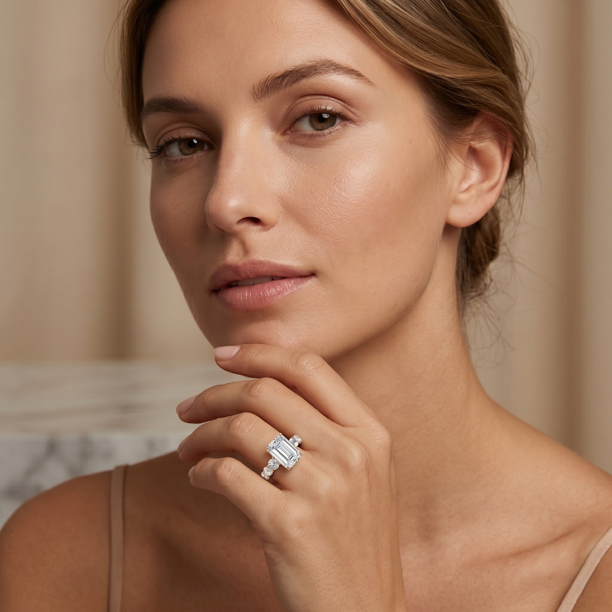 3 Carat IGI Certified Emerald Cut Lab Grown Diamond Engagement Ring with Side Stones Lab - ( E-VS1 ) - Rosec Jewels