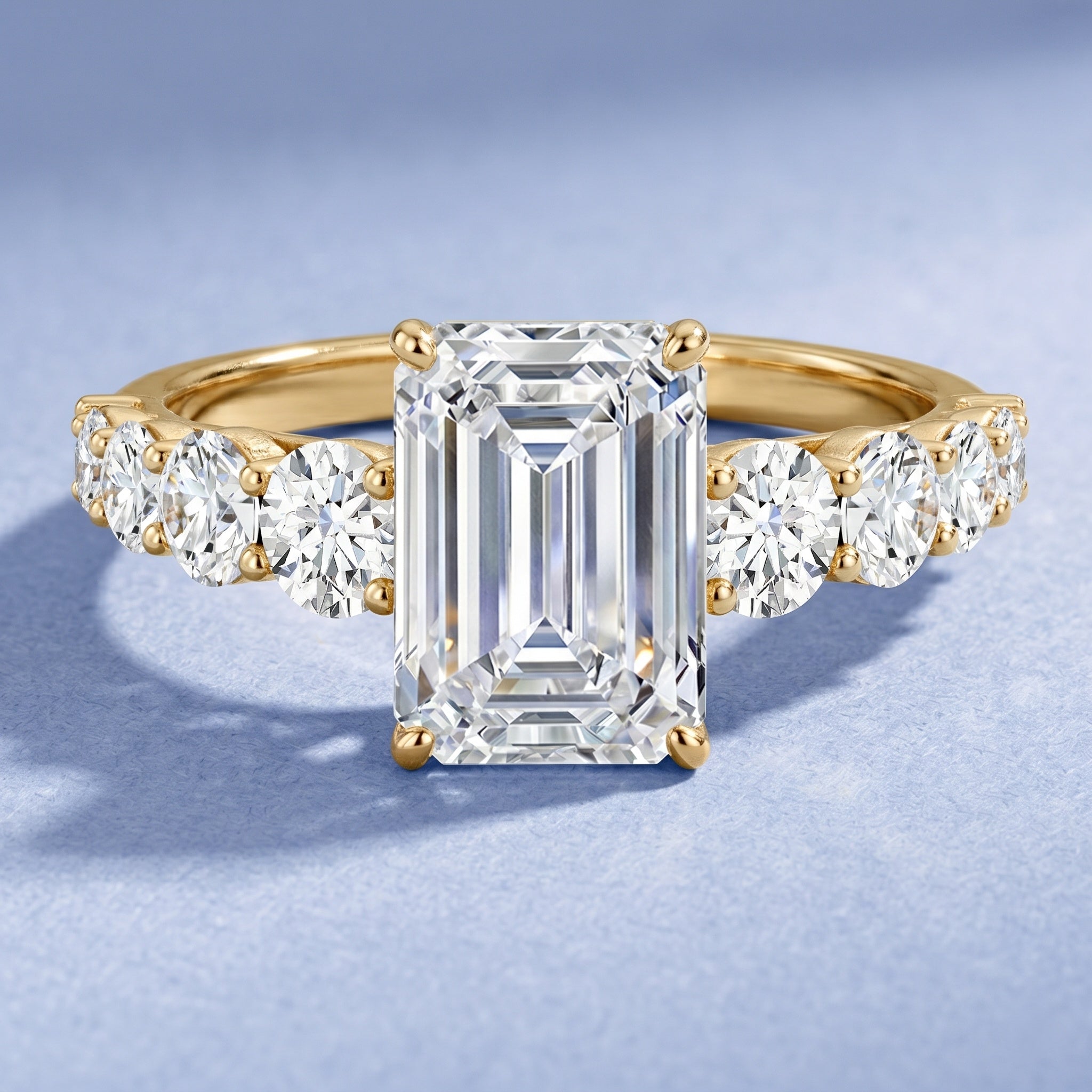 3 Carat IGI Certified Emerald Cut Lab Grown Diamond Engagement Ring with Side Stones Lab - ( E-VS1 ) - Rosec Jewels