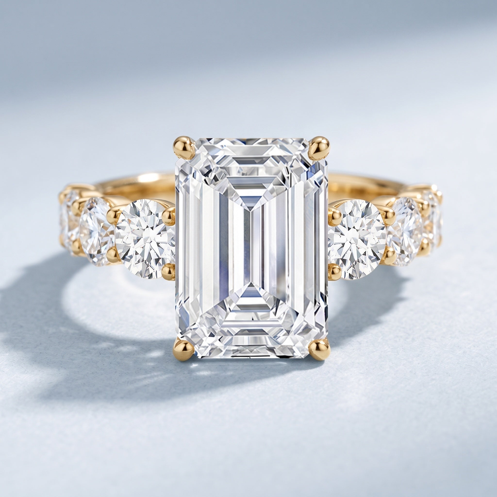 Emerald Cut 4 Carat Lab Grown Diamond Side Stone Engagement Ring with IGI Certificate Lab - ( E-VS1 ) - Rosec Jewels