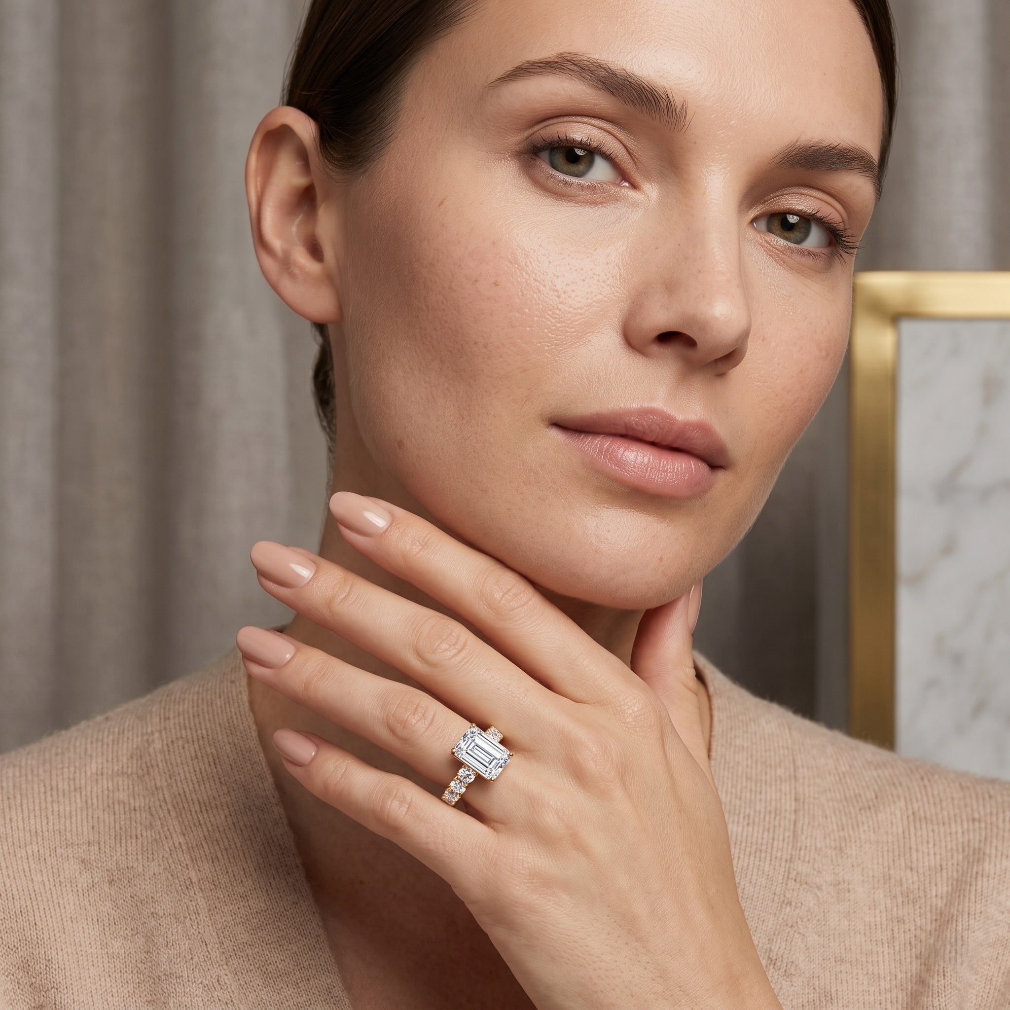 Emerald Cut 4 Carat Lab Grown Diamond Side Stone Engagement Ring with IGI Certificate Lab - ( E-VS1 ) - Rosec Jewels