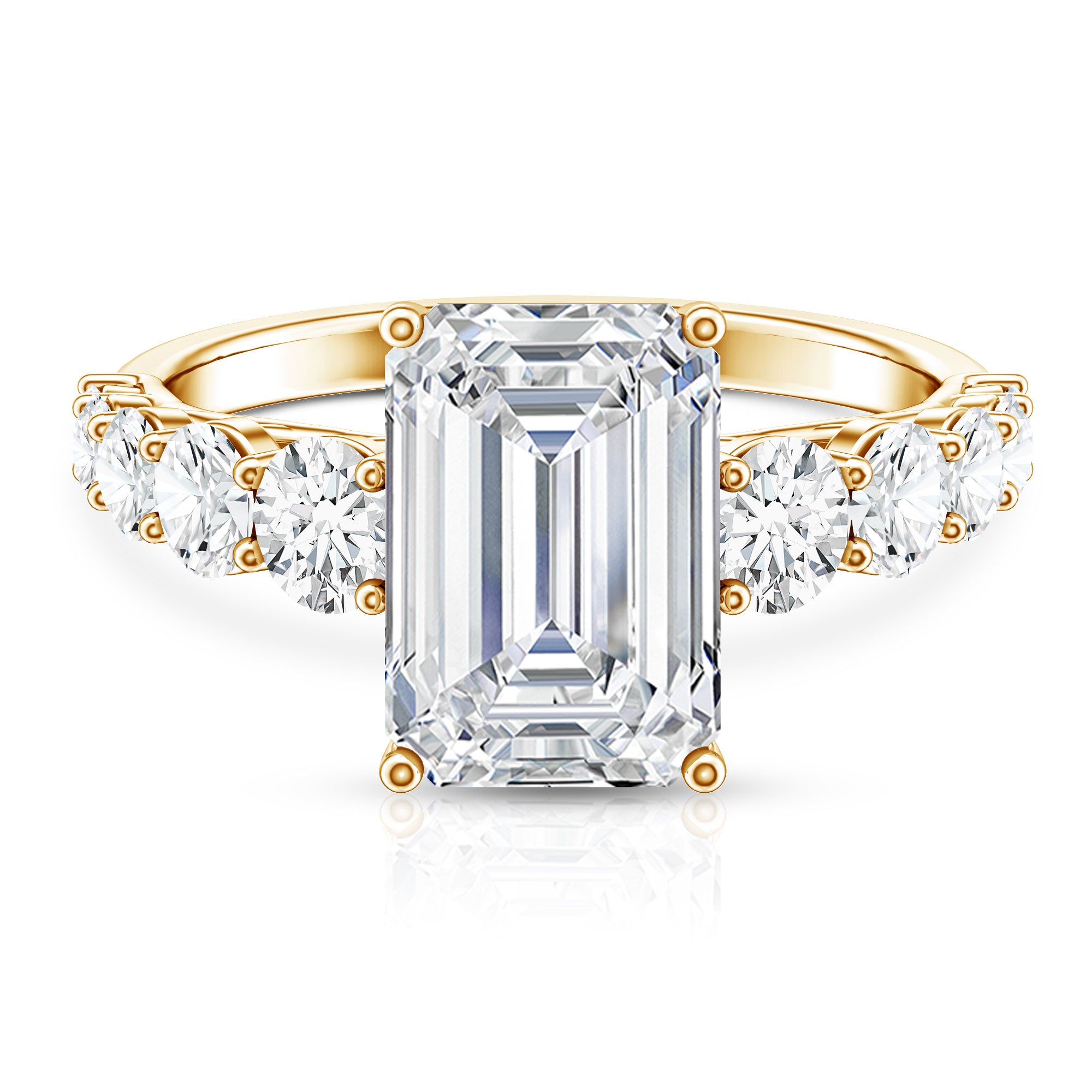 Emerald Cut 4 Carat Lab Grown Diamond Side Stone Engagement Ring with IGI Certificate Lab - ( E-VS1 ) - Rosec Jewels