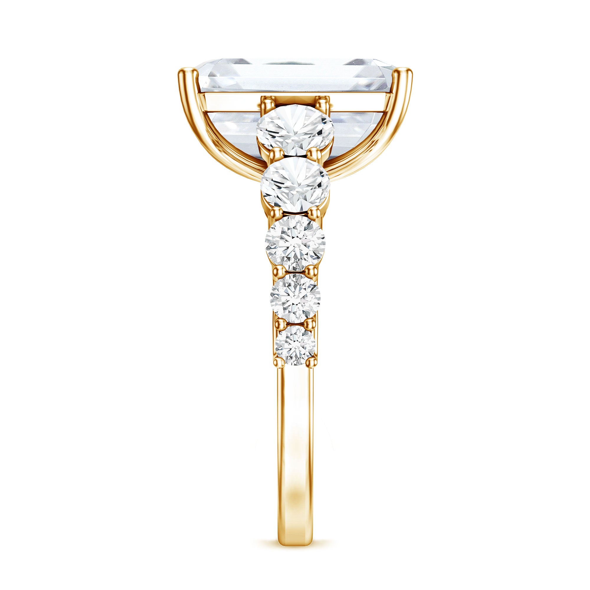 IGI Certified 5 Carat Big Lab Grown Diamond Emerald Cut Engagement Ring with Side Stones Lab - ( E-VS1 ) - Rosec Jewels