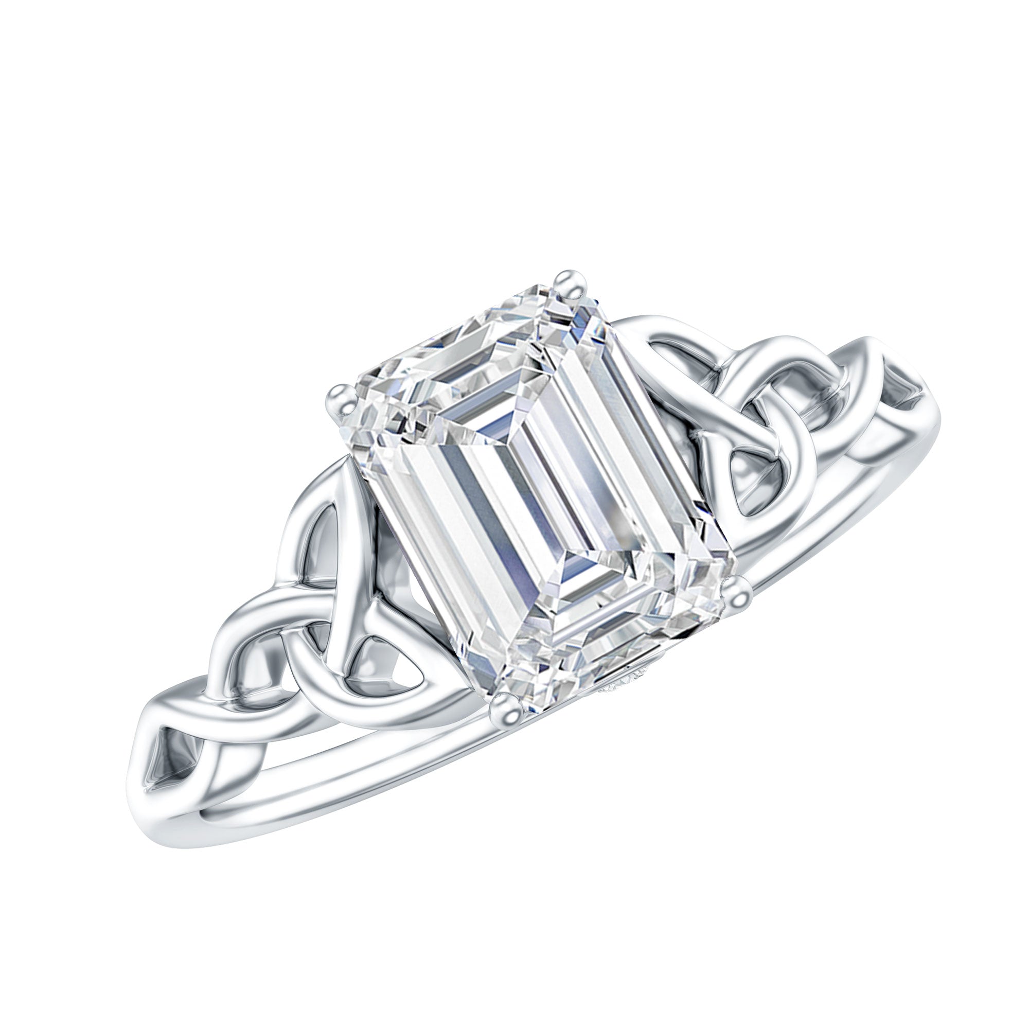 Rosec Jewels-2 Carat Emerald Cut Lab Grown Diamond Celtic Engagement Ring with IGI Certificate