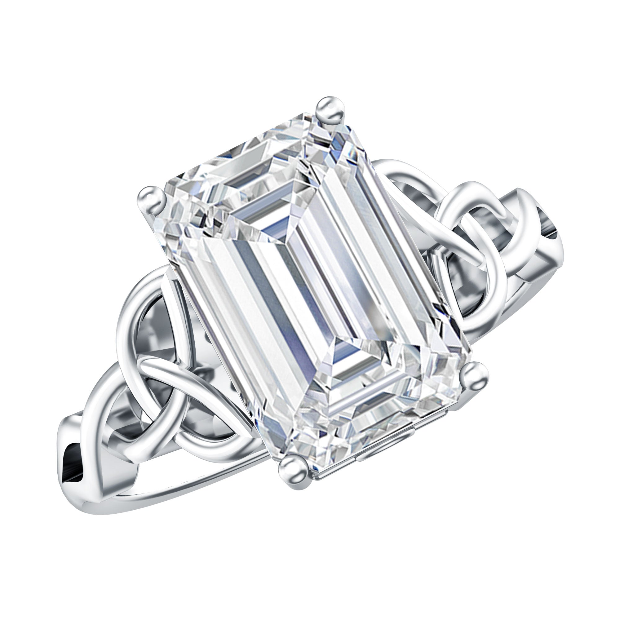 IGI Certified 4 Carat Emerald Cut Lab Grown Diamond Engagement Ring with Celtic Knot Lab - ( E-VS1 ) - Rosec Jewels