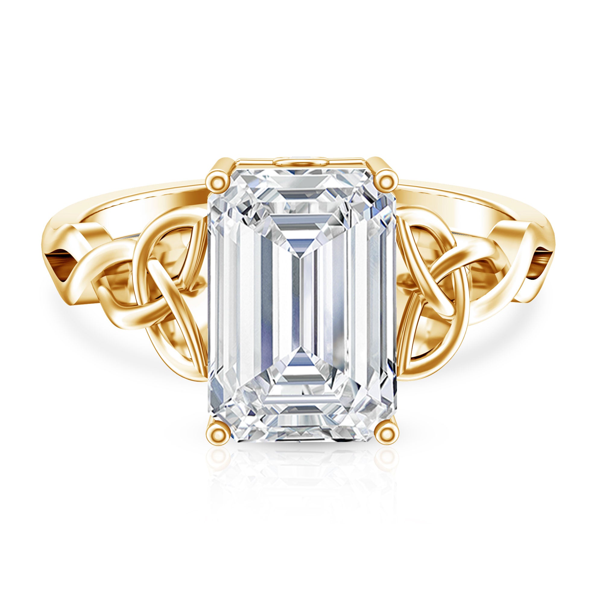 IGI Certified 4 Carat Emerald Cut Lab Grown Diamond Engagement Ring with Celtic Knot Lab - ( E-VS1 ) - Rosec Jewels
