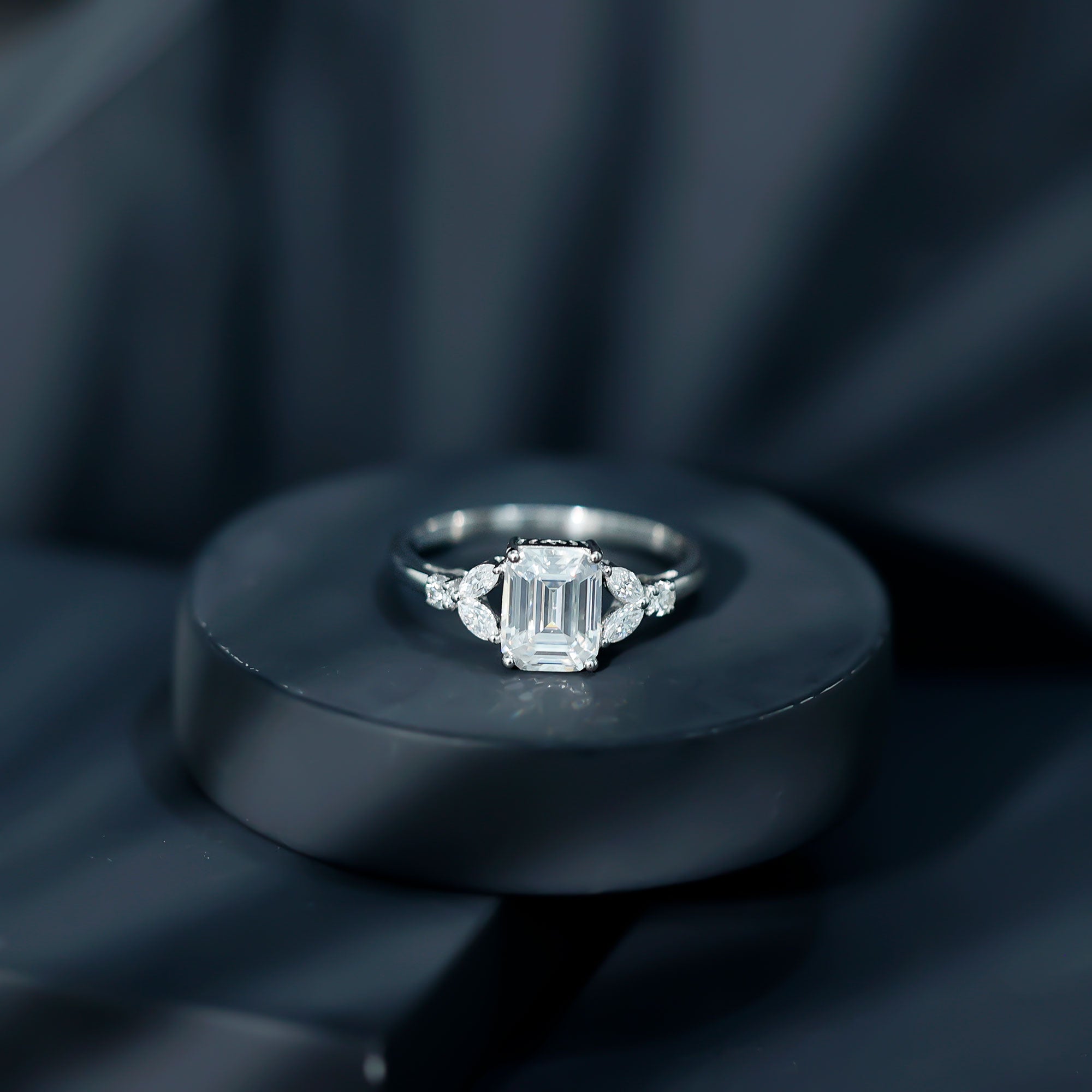 Rosec Jewels-IGI Certified Emerald Cut Lab Grown Diamond Split Shank Engagement Ring 2 Carat