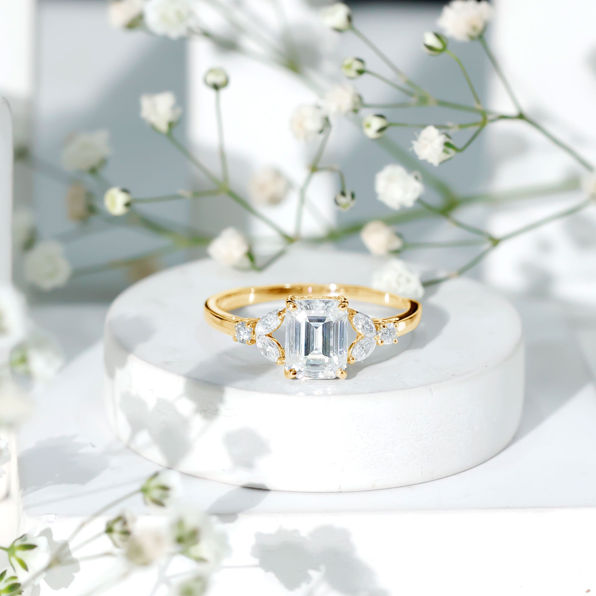 Rosec Jewels-IGI Certified Emerald Cut Lab Grown Diamond Split Shank Engagement Ring 2 Carat
