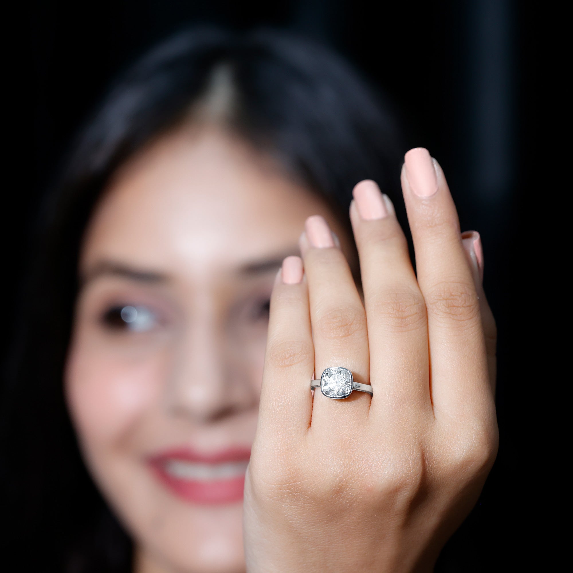 3 Carat Solitaire Cushion Cut Lab Grown Diamond Bezel Engagement Ring with IGI Certificate Lab - ( E-VS1 ) - Rosec Jewels